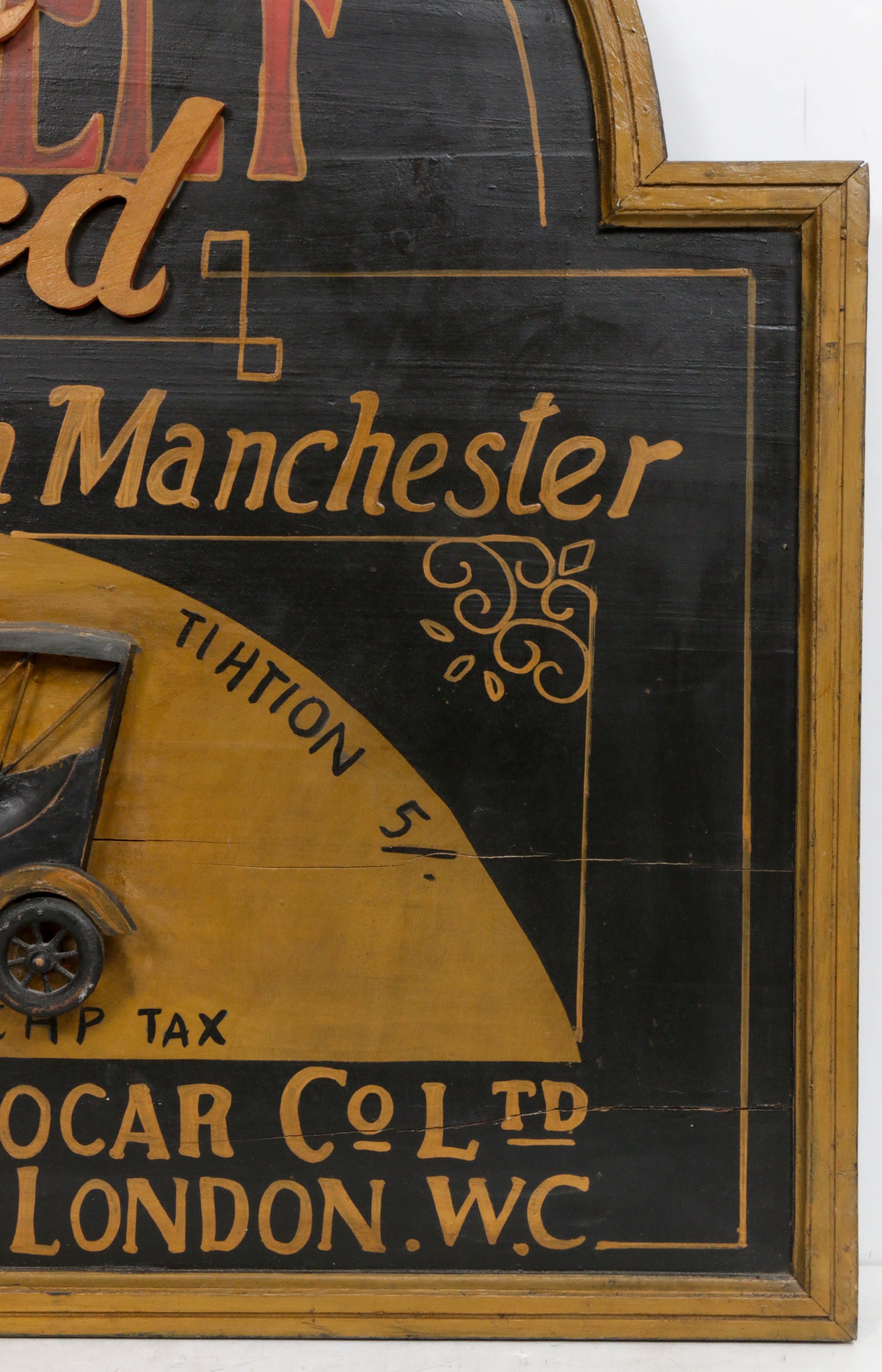 British London Autocar Company Model-T Ford Wood Advertising Sign, Circa 1914