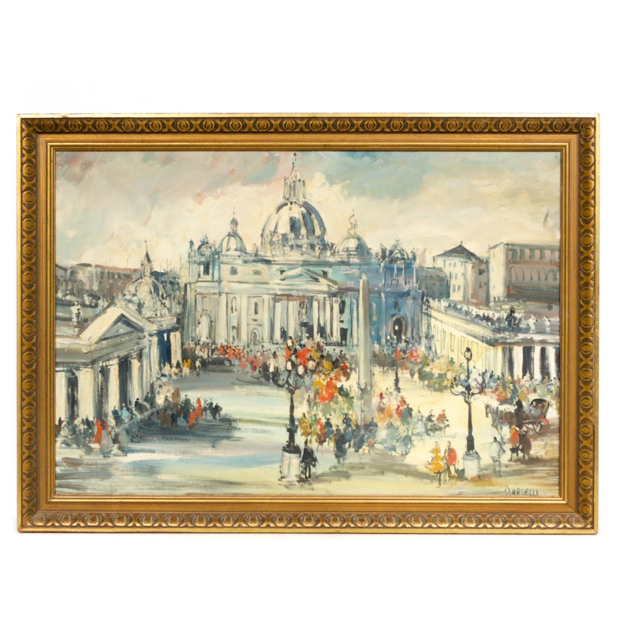 P. Orselli St. Peter's Basilica Oil Painting