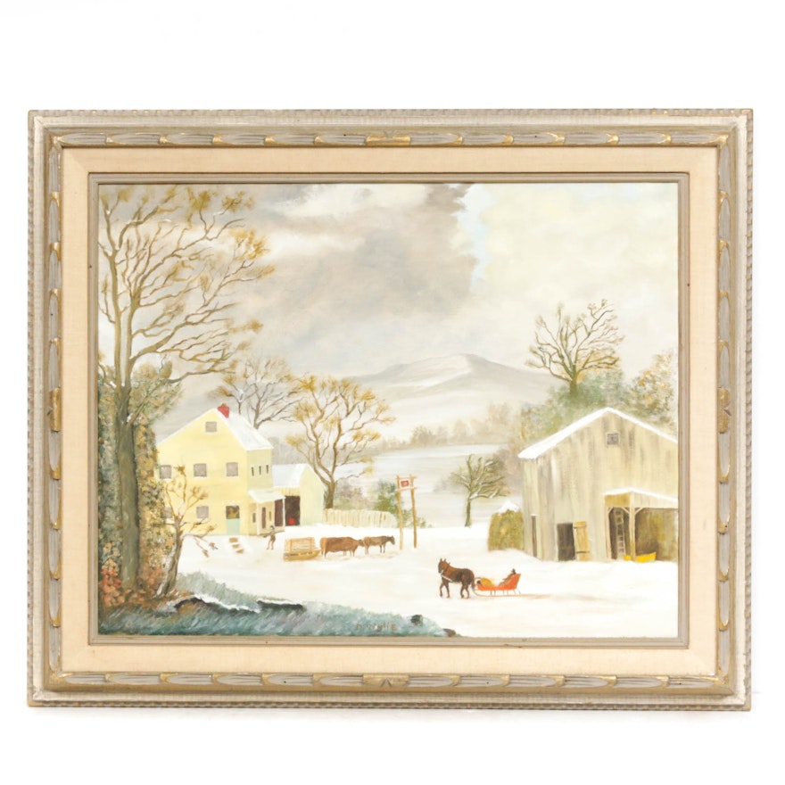 20th Century Winter Landscape Oil Painting