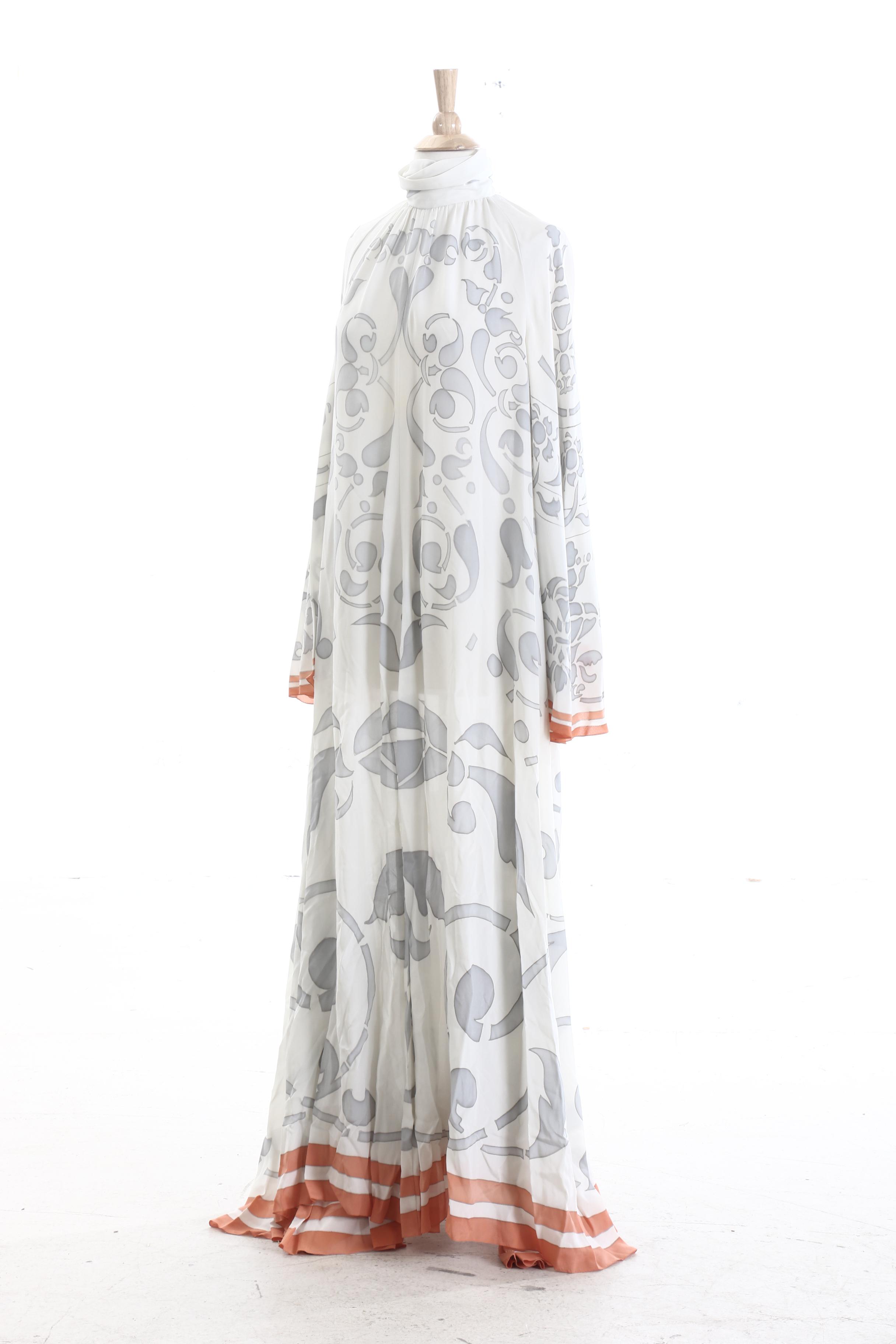 Karl Lagerfeld Designed Chloé Hand-Stenciled Silk Maxi Dress, 1970s Vintage