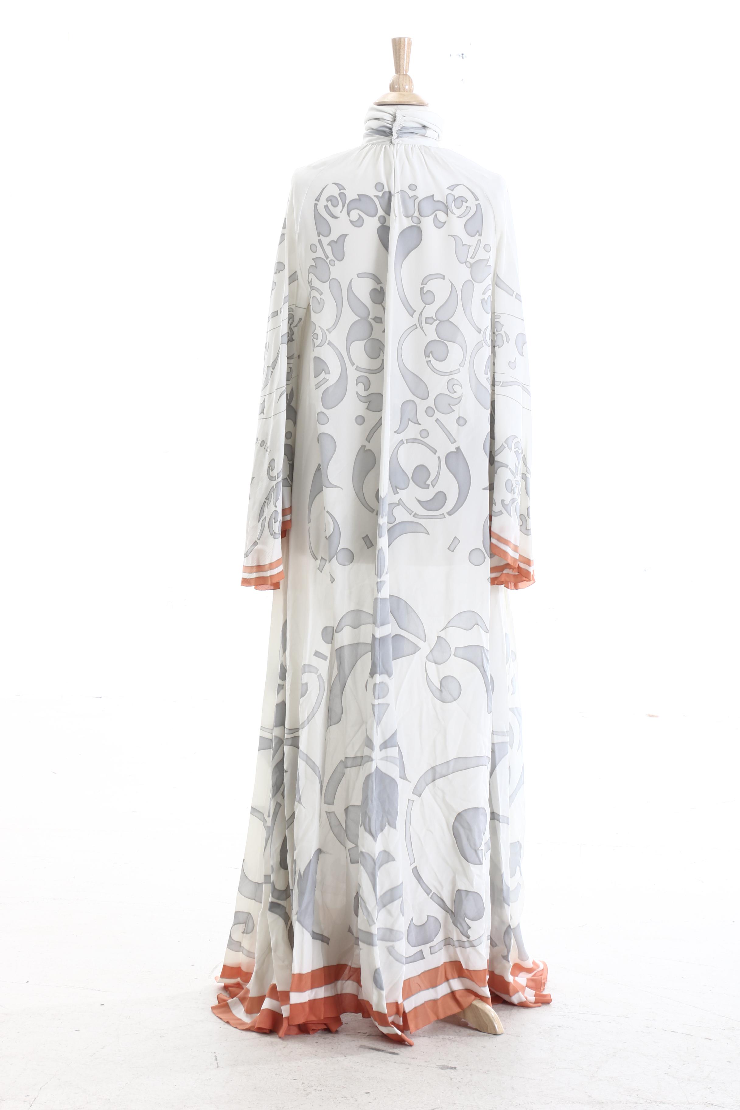 Karl Lagerfeld Designed Chloé Hand-Stenciled Silk Maxi Dress, 1970s Vintage