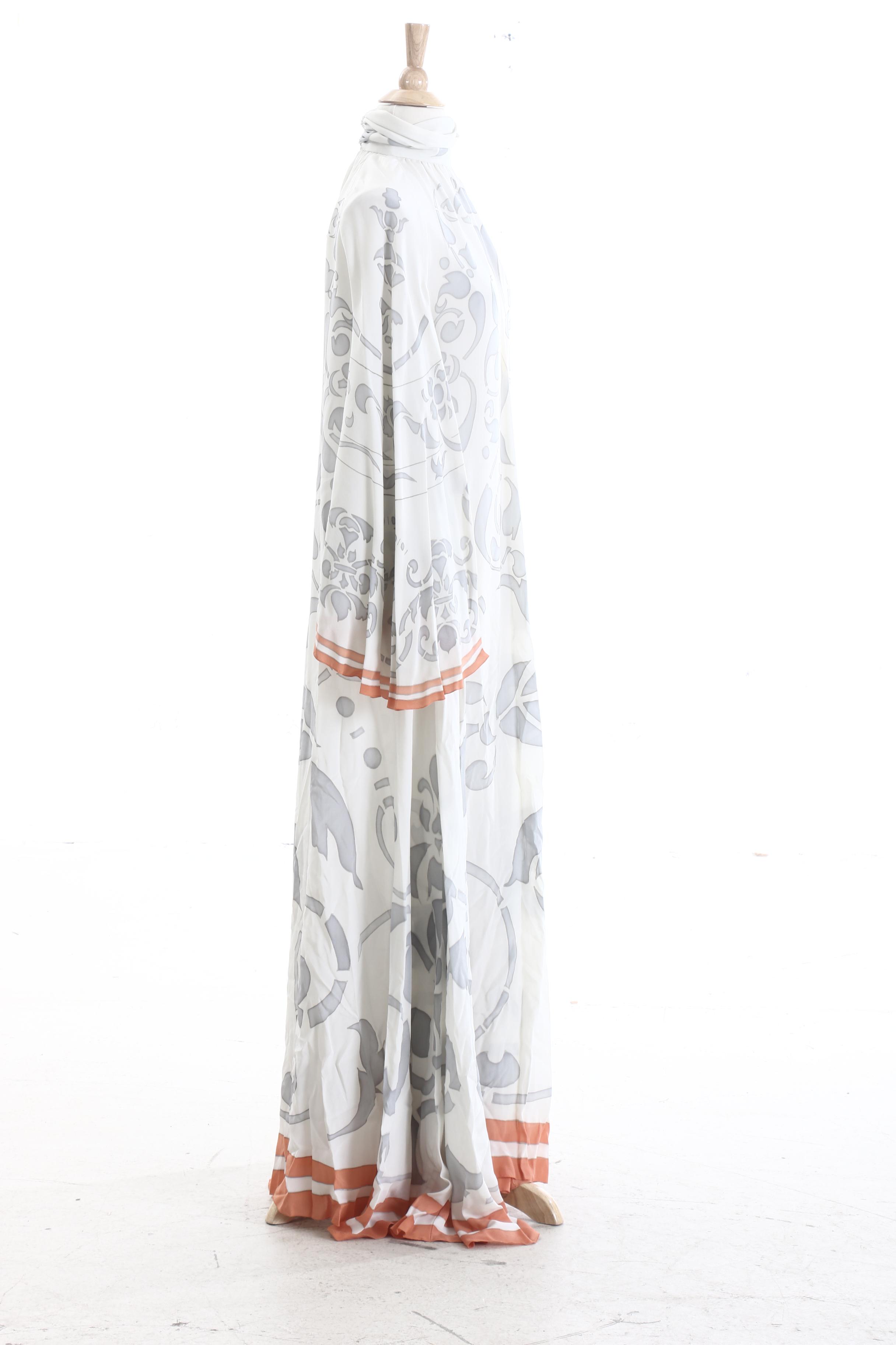 Karl Lagerfeld Designed Chloé Hand-Stenciled Silk Maxi Dress, 1970s Vintage