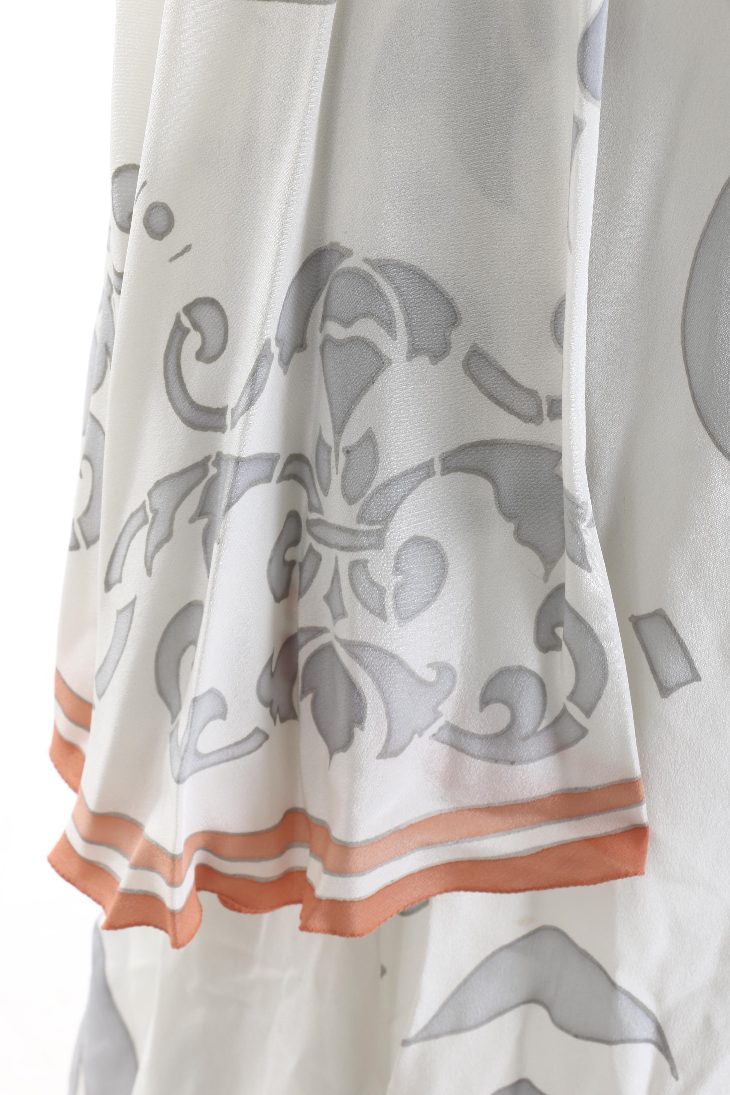 Karl Lagerfeld Designed Chloé Hand-Stenciled Silk Maxi Dress, 1970s Vintage