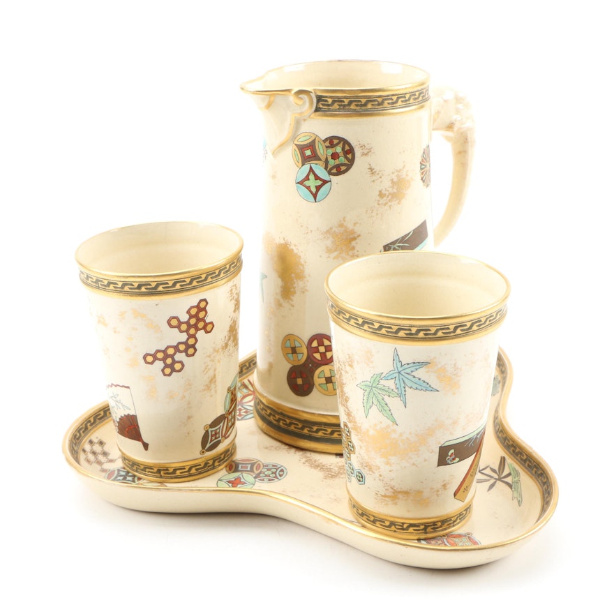 Royal Worcester Earthenware Pitcher and Tumbler Set with Tray, 1875