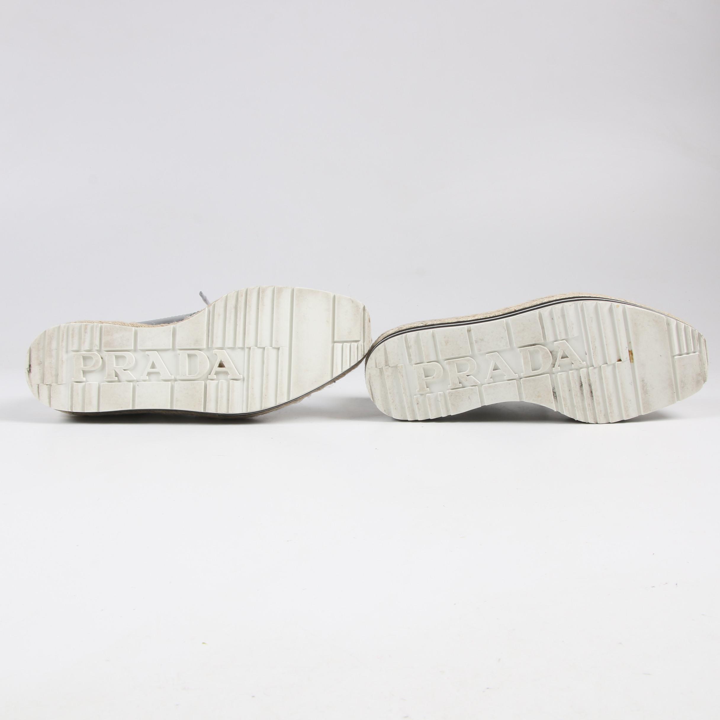 Prada Silver Metallic Leather Wingtip Platform Espadrille Brogue Shoes