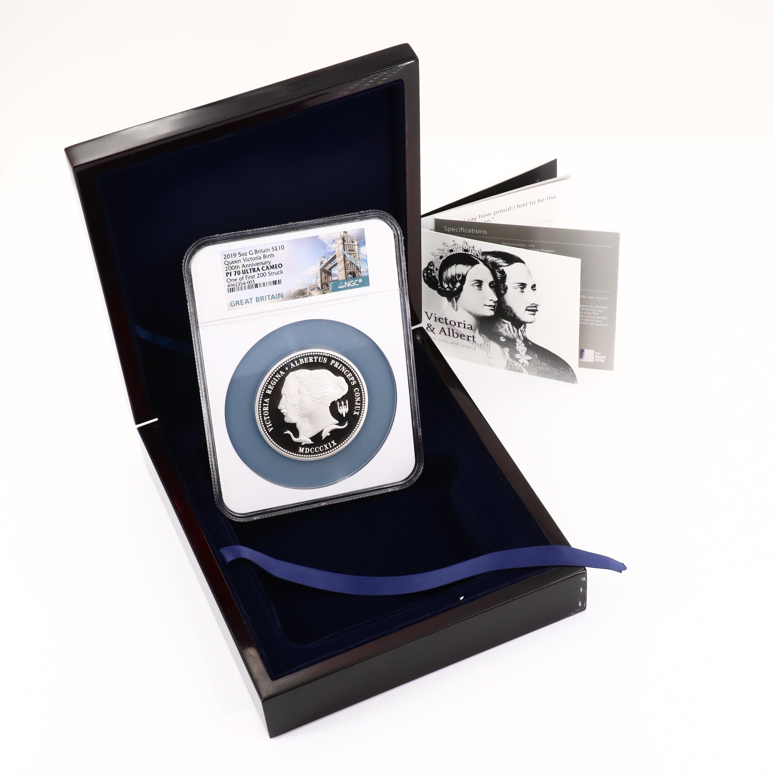 NGC Graded PF70 5 Ounce Great Britain £10 Queen Victoria Silver Proof Coin