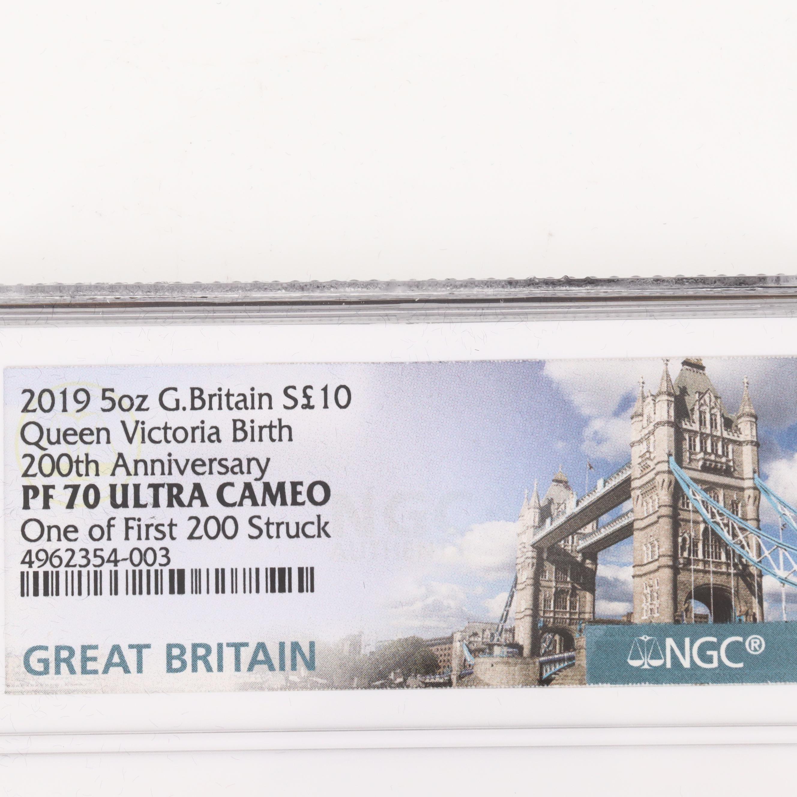 NGC Graded PF70 5 Ounce Great Britain £10 Queen Victoria Silver Proof Coin