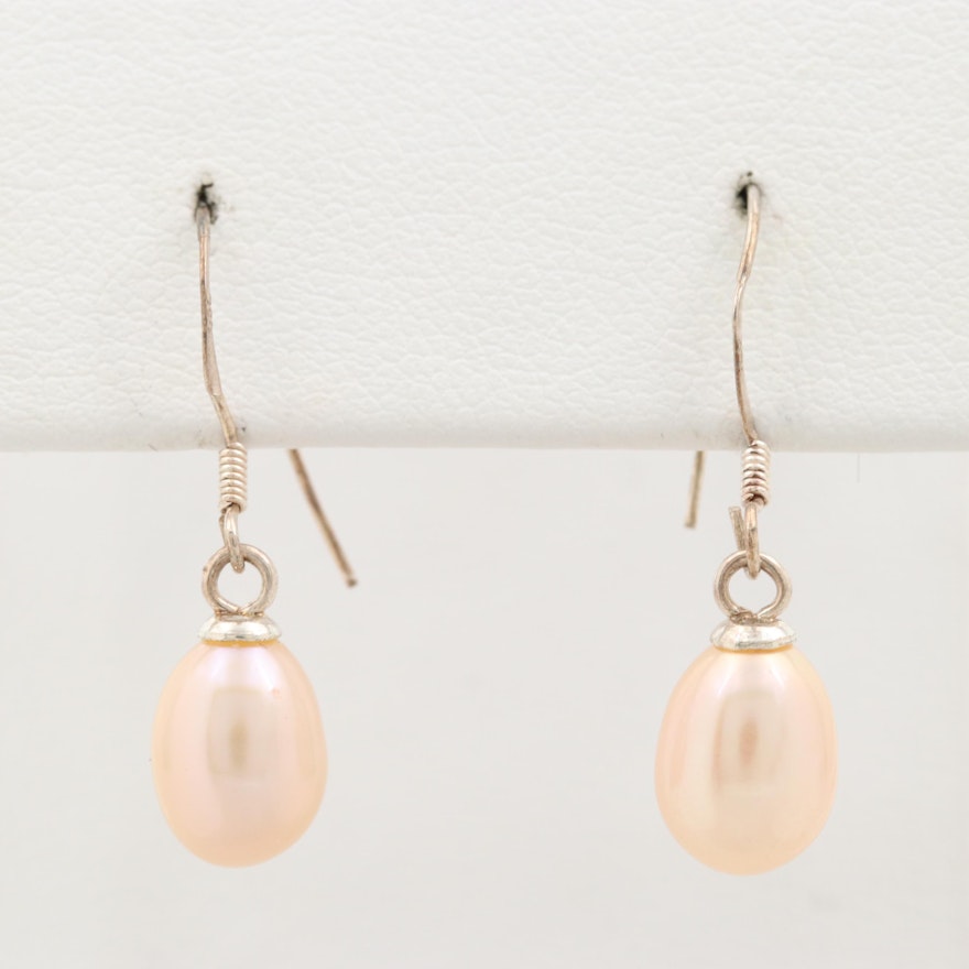 Gold Wash on Sterling Silver Cultured Pearl Drop Earrings