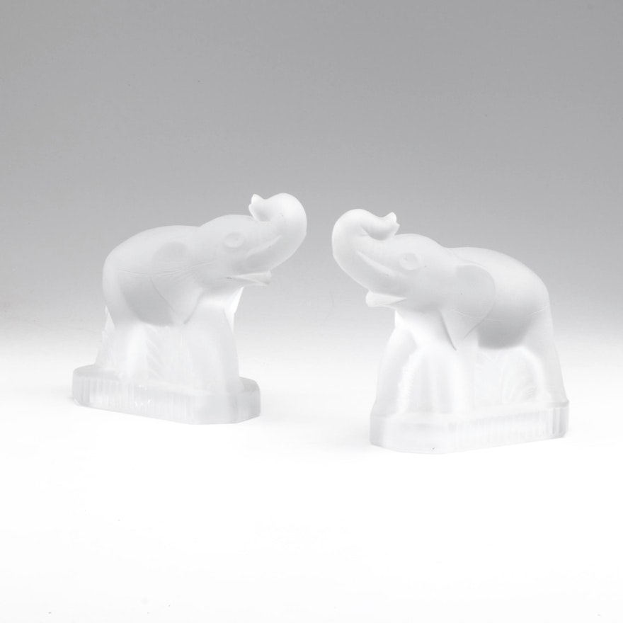 Fostoria Frosted Glass Elephant Bookends, circa 1940s