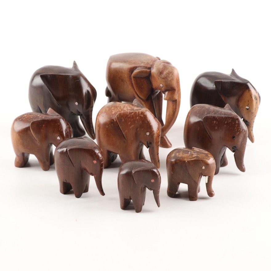 Carved Elephant Figurines, Vintage