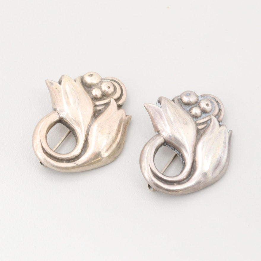 Georg Jensen Sterling Silver Floral Motif Brooches