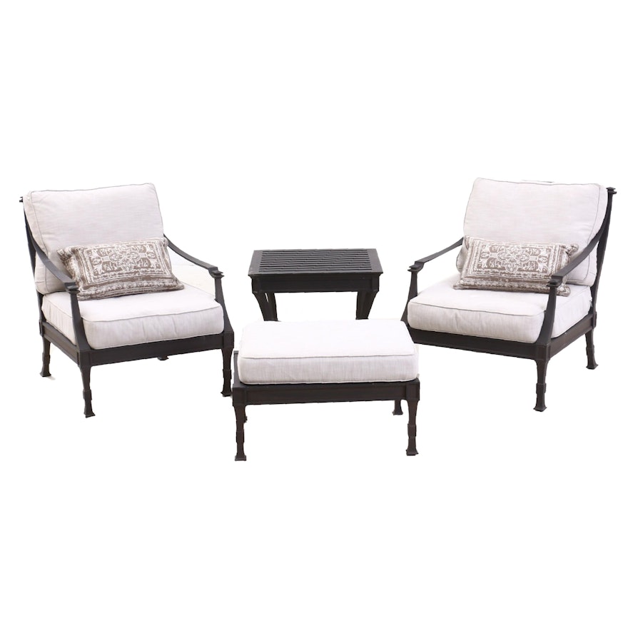 Restoration Hardware "Antibes" Luxe Depth Lounge Chairs, Ottoman, and Side Table