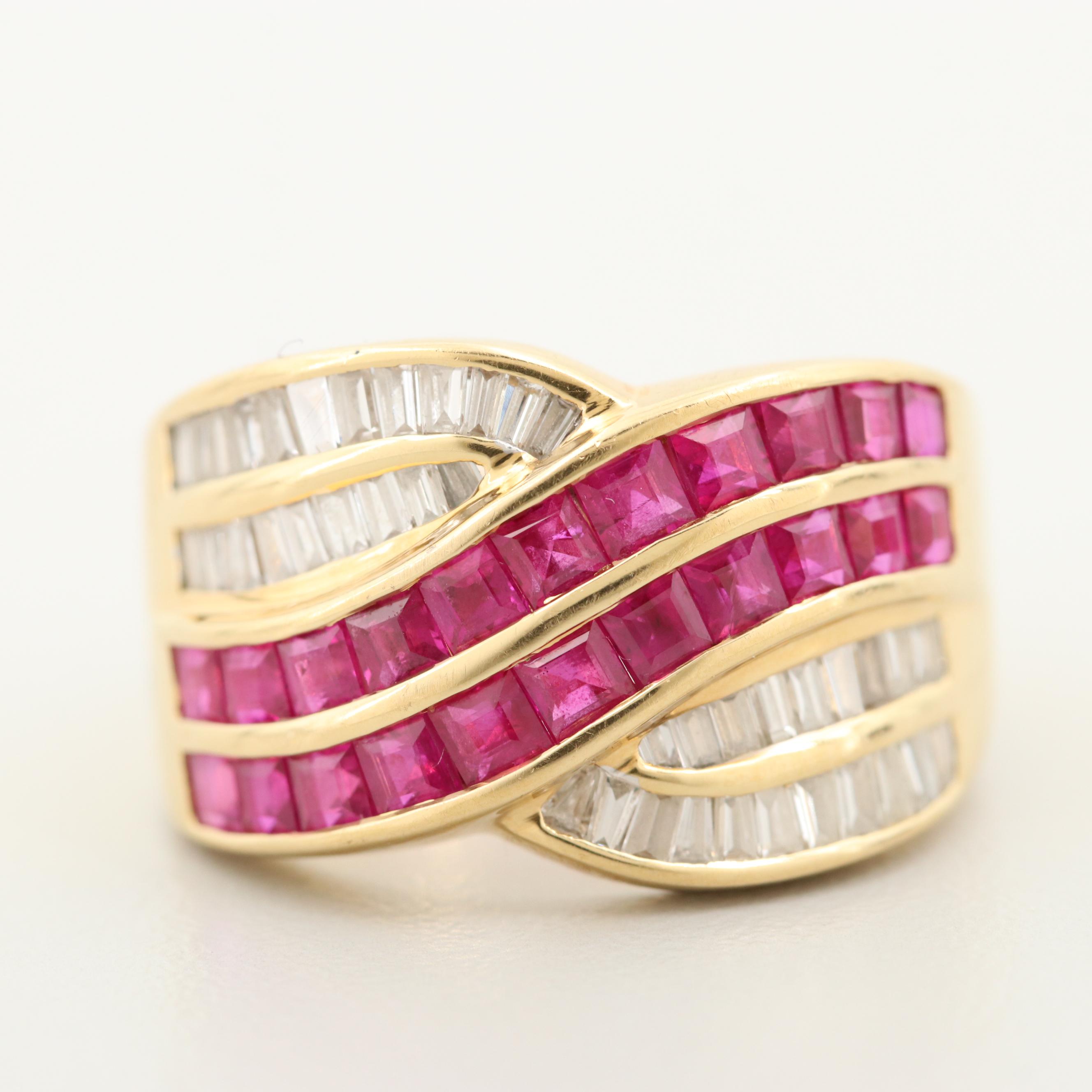 Vintage Le Vian 18K Yellow Gold Ruby and Diamond Ring