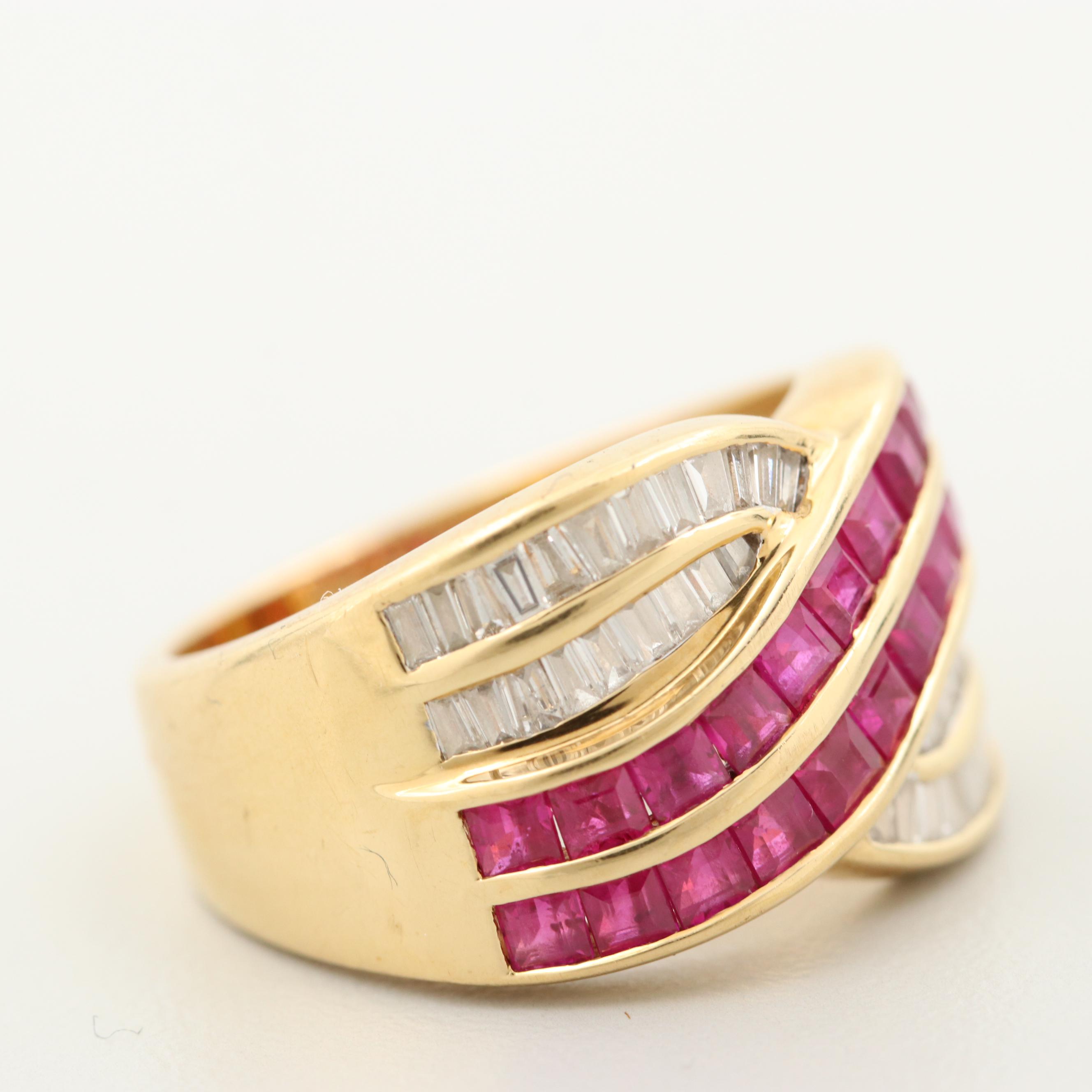 Vintage Le Vian 18K Yellow Gold Ruby and Diamond Ring