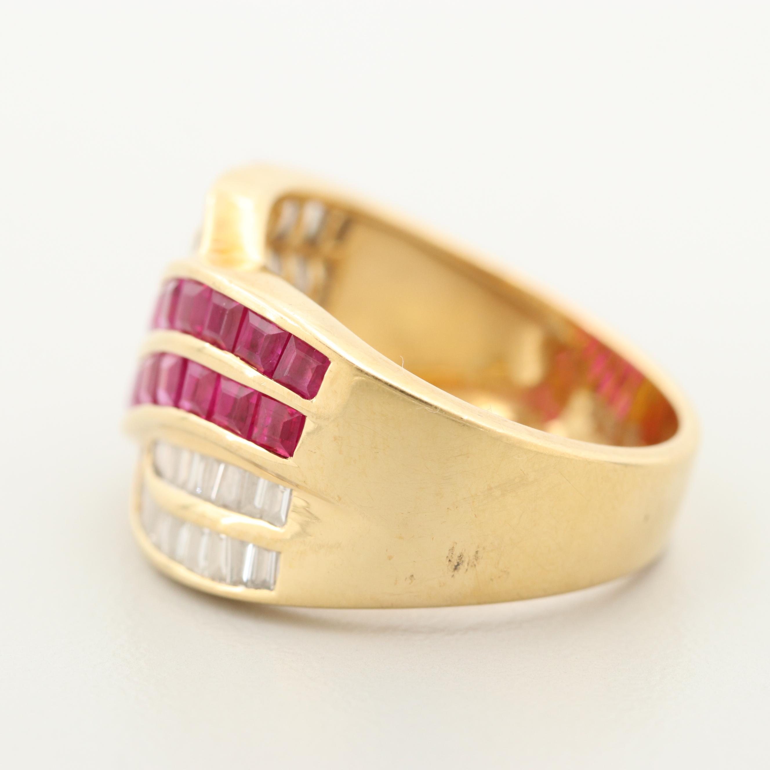 Vintage Le Vian 18K Yellow Gold Ruby and Diamond Ring