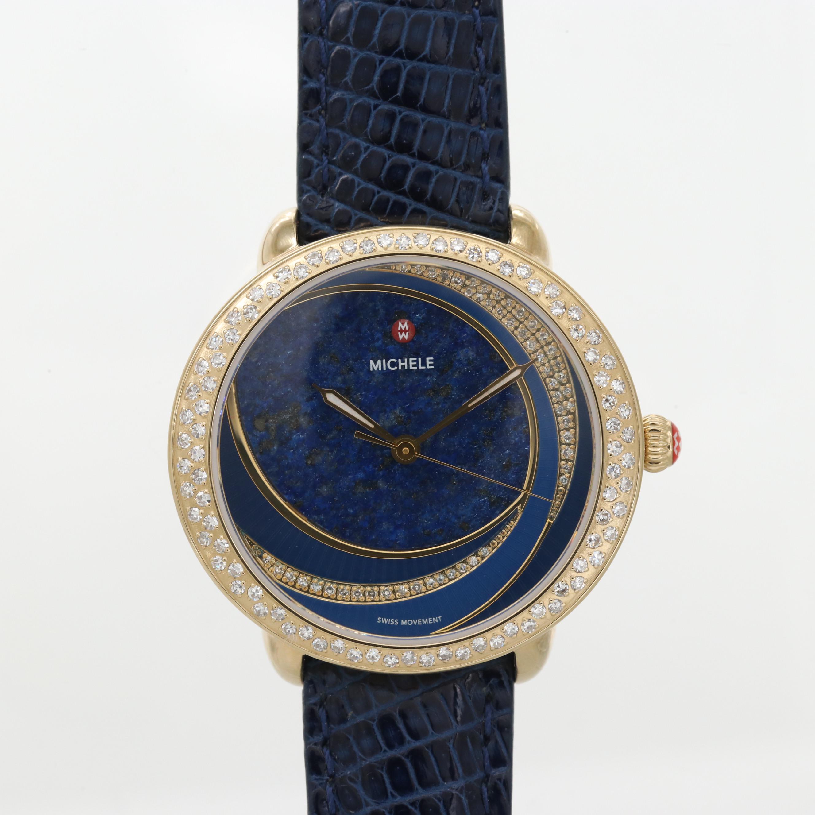Michele Serein Lapis Lazuli and Diamond Dial With Diamond Bezel Quartz Watch