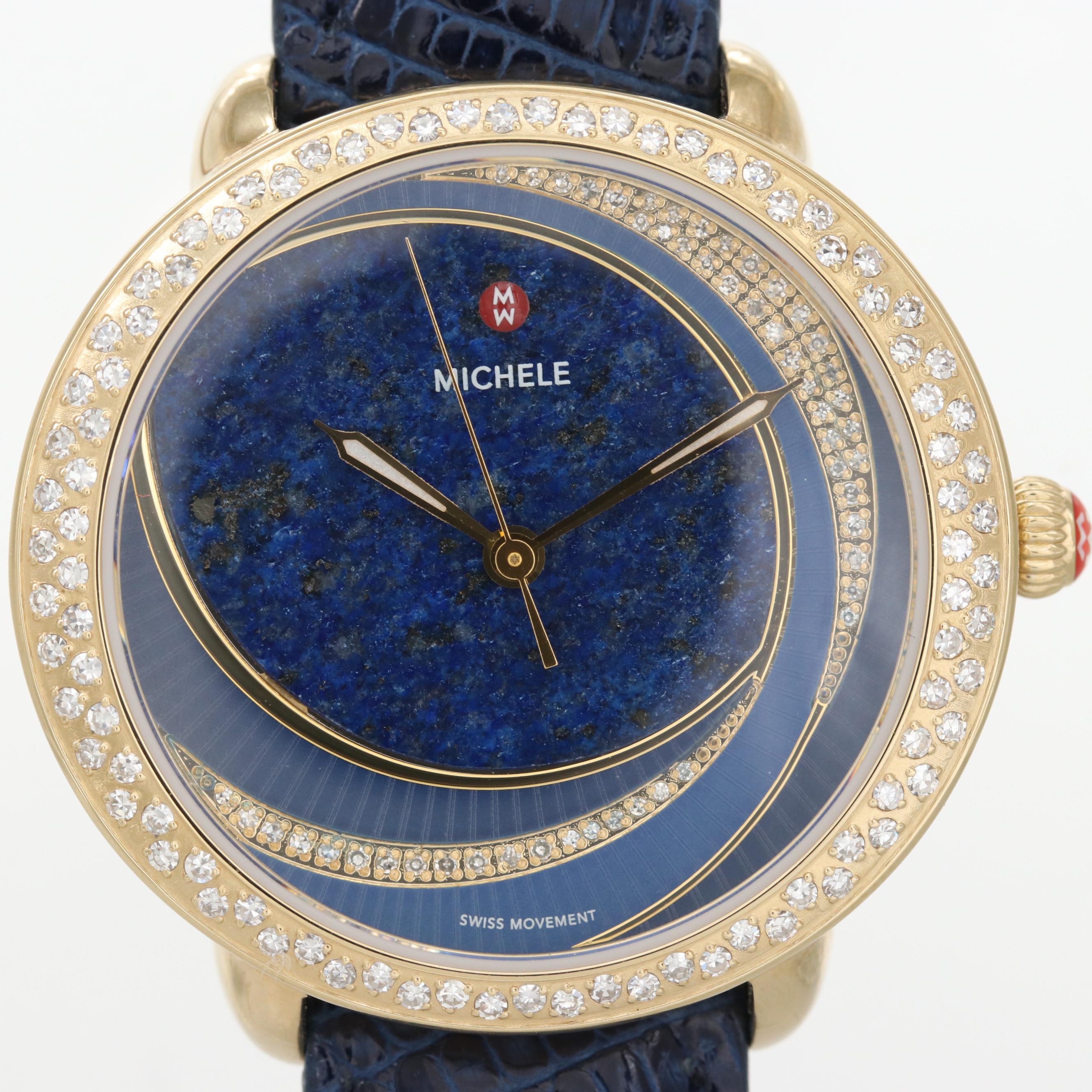 Michele Serein Lapis Lazuli and Diamond Dial With Diamond Bezel Quartz Watch