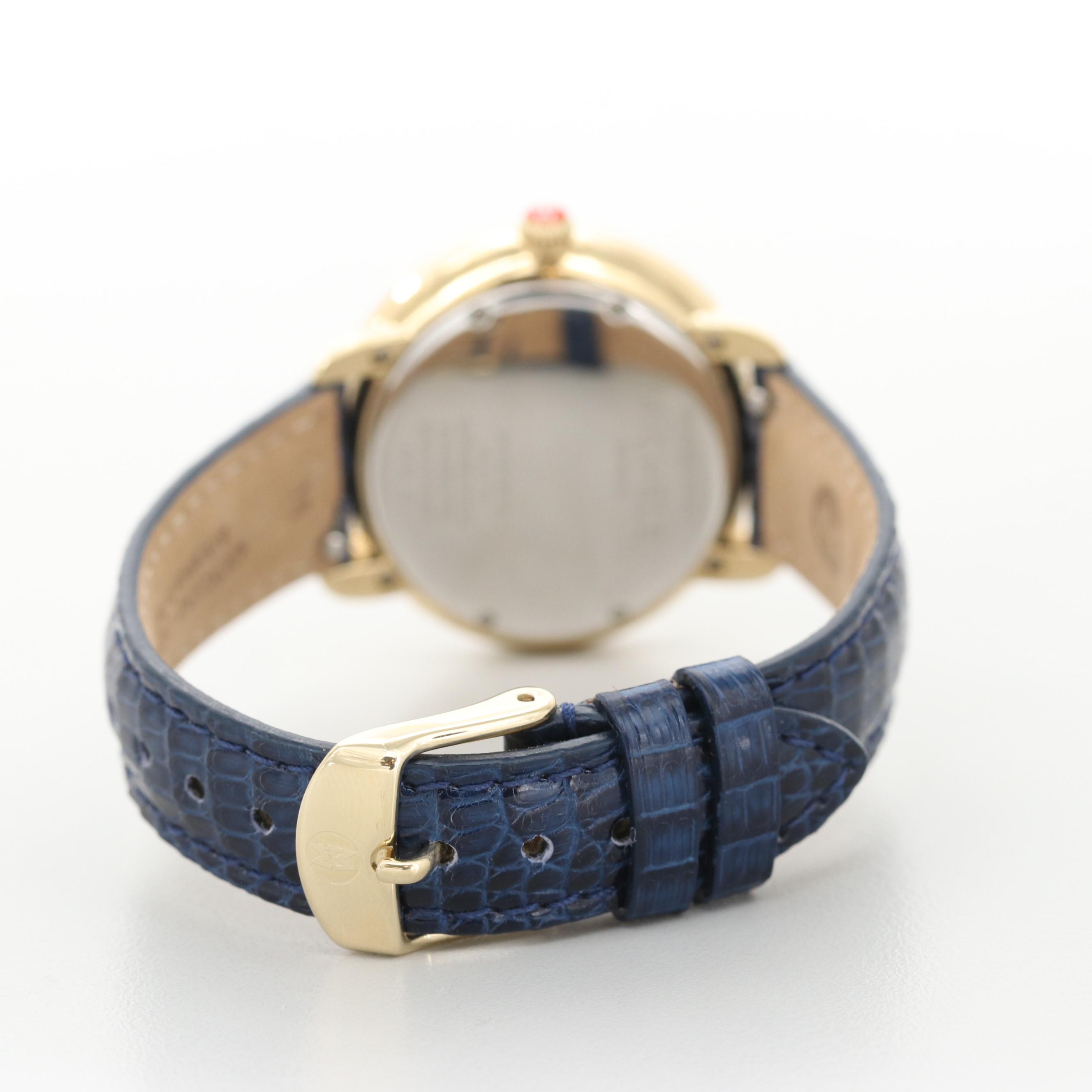 Michele Serein Lapis Lazuli and Diamond Dial With Diamond Bezel Quartz Watch