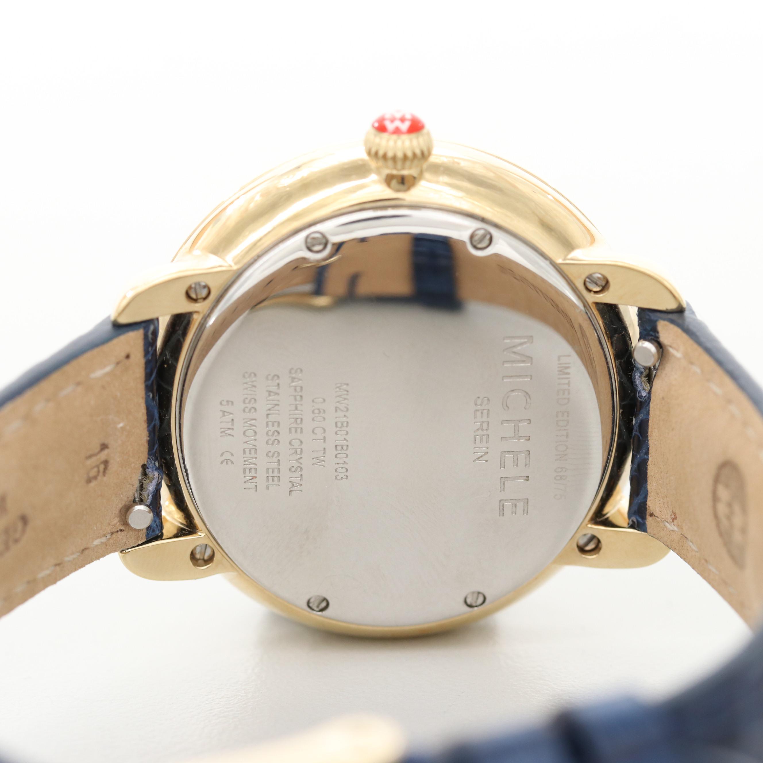 Michele Serein Lapis Lazuli and Diamond Dial With Diamond Bezel Quartz Watch