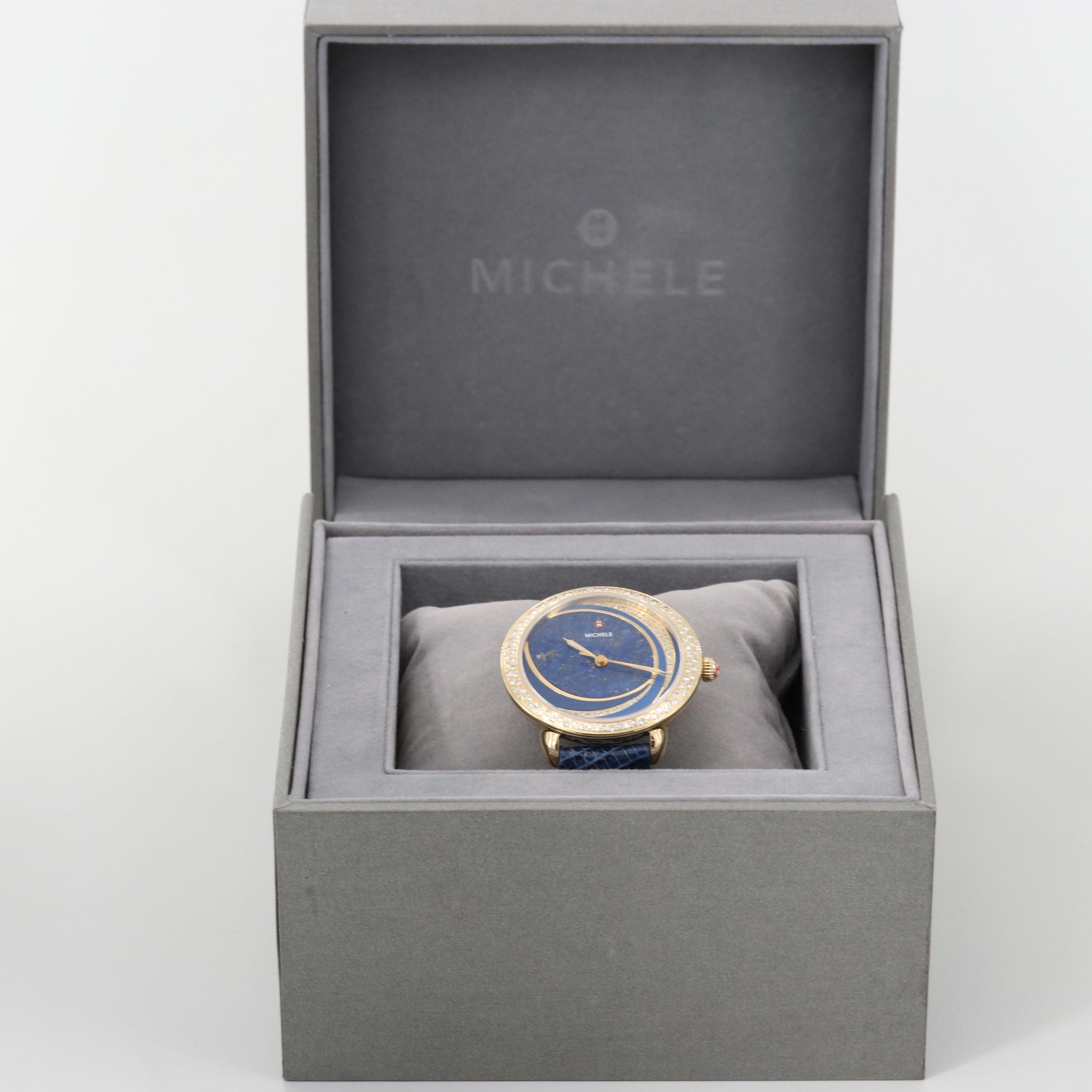 Michele Serein Lapis Lazuli and Diamond Dial With Diamond Bezel Quartz Watch