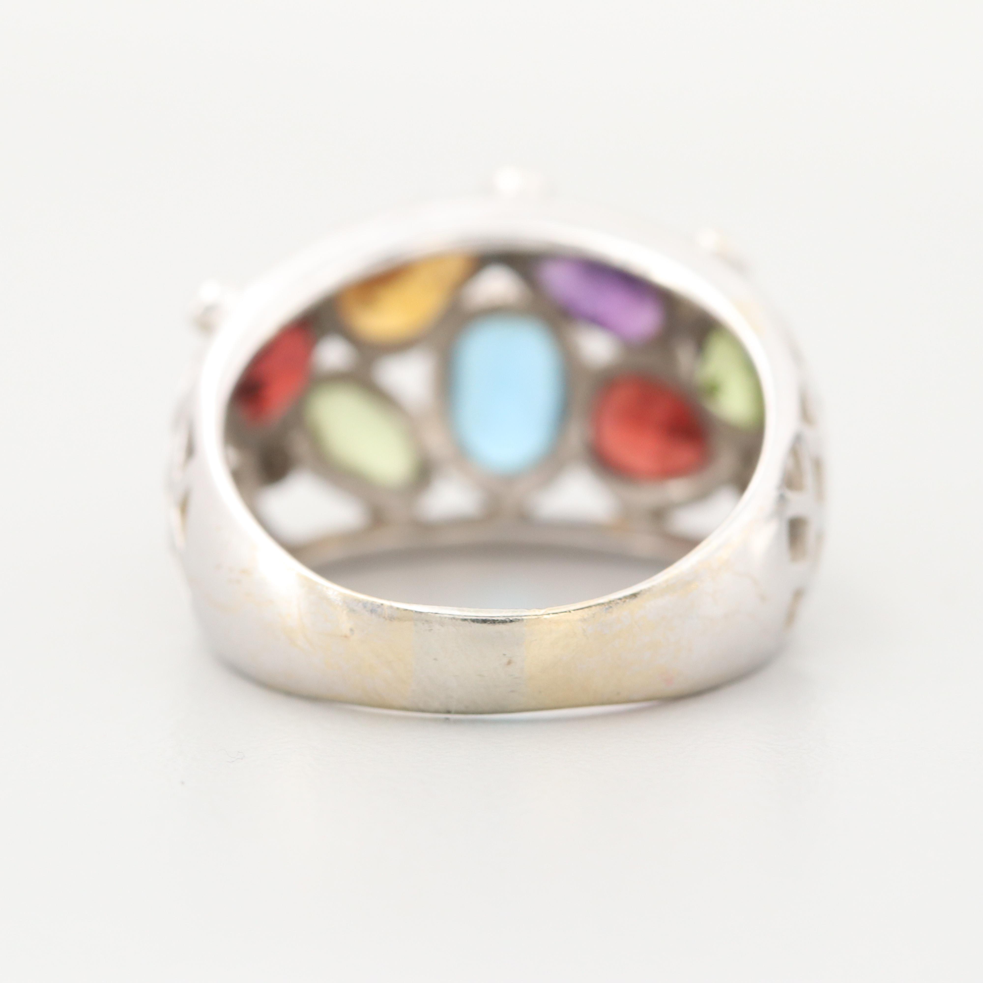 18K White Gold Peridot, Amethyst, Diamond and Gemstone Ring