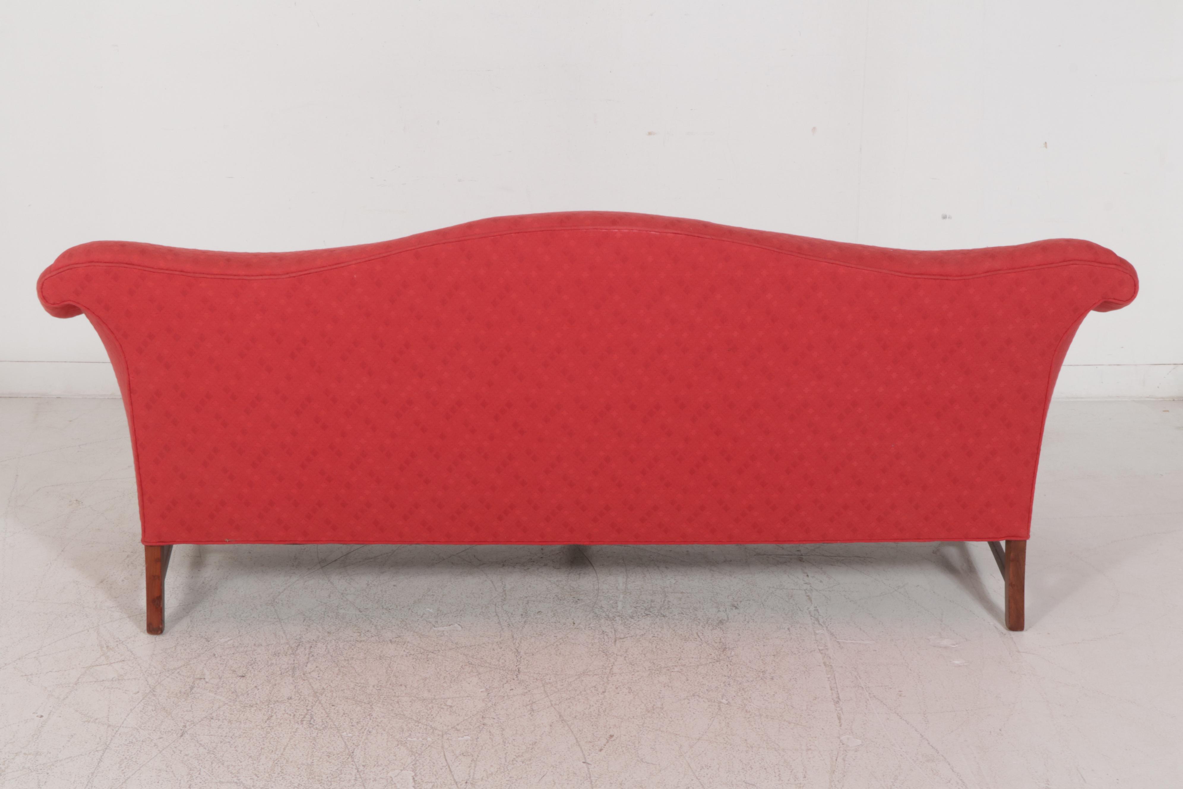 Camelback Sofa with Red Upholstery