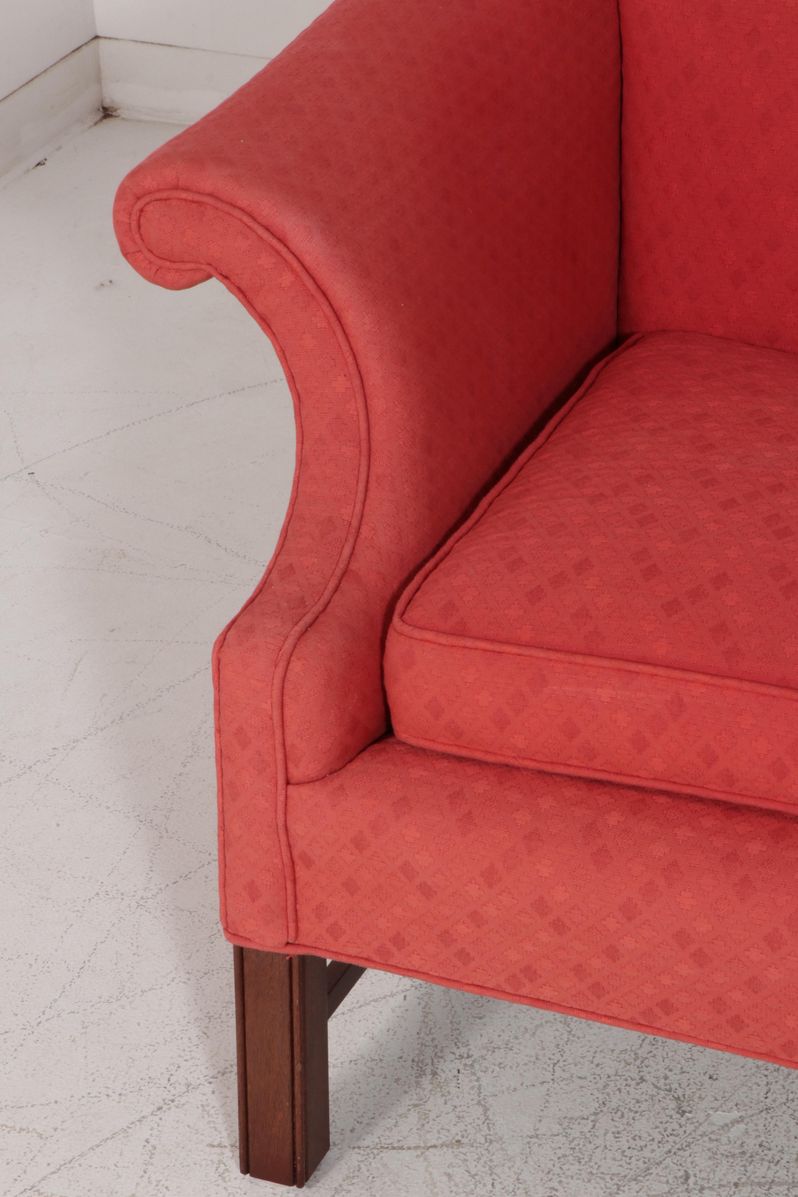 Camelback Sofa with Red Upholstery