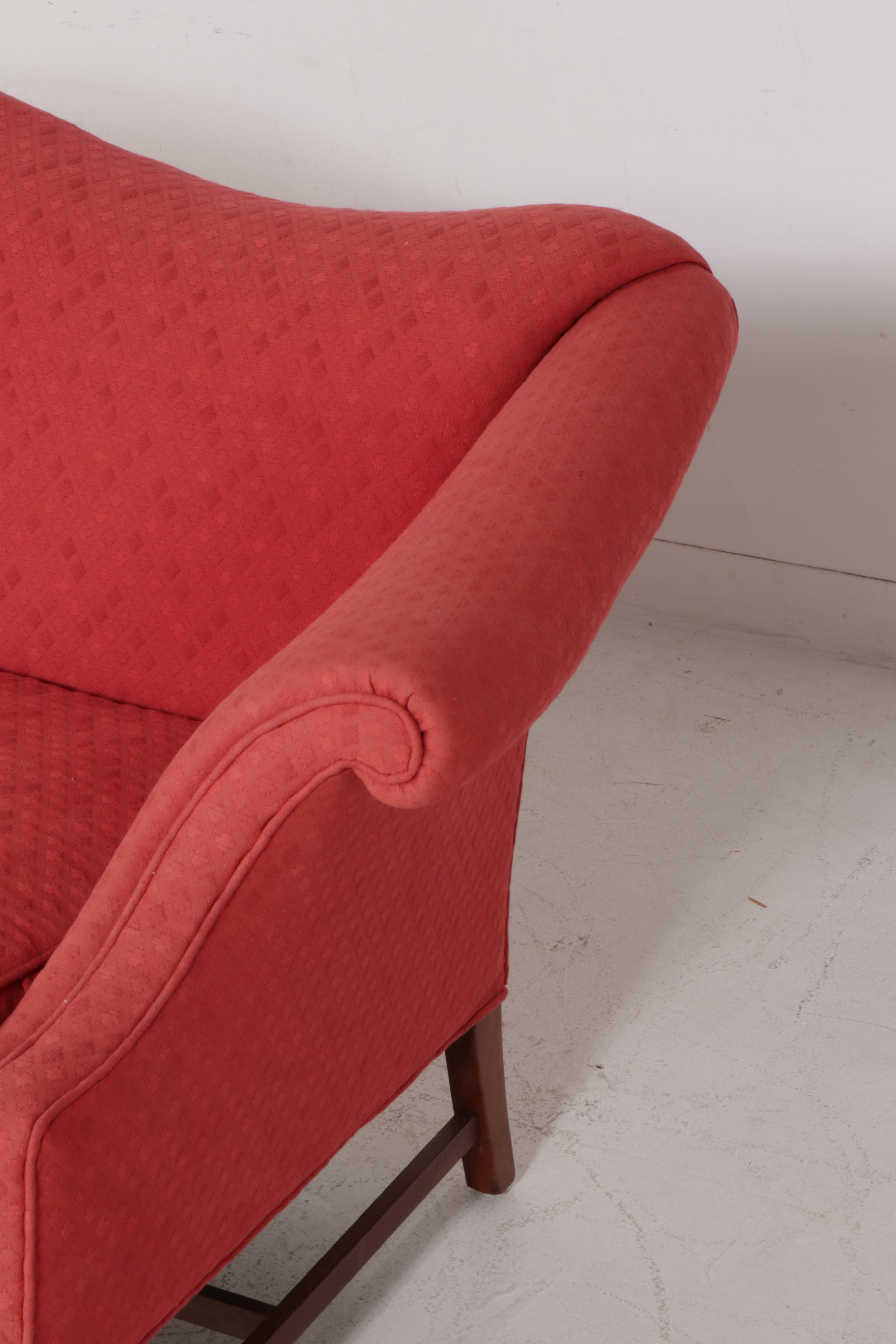 Camelback Sofa with Red Upholstery