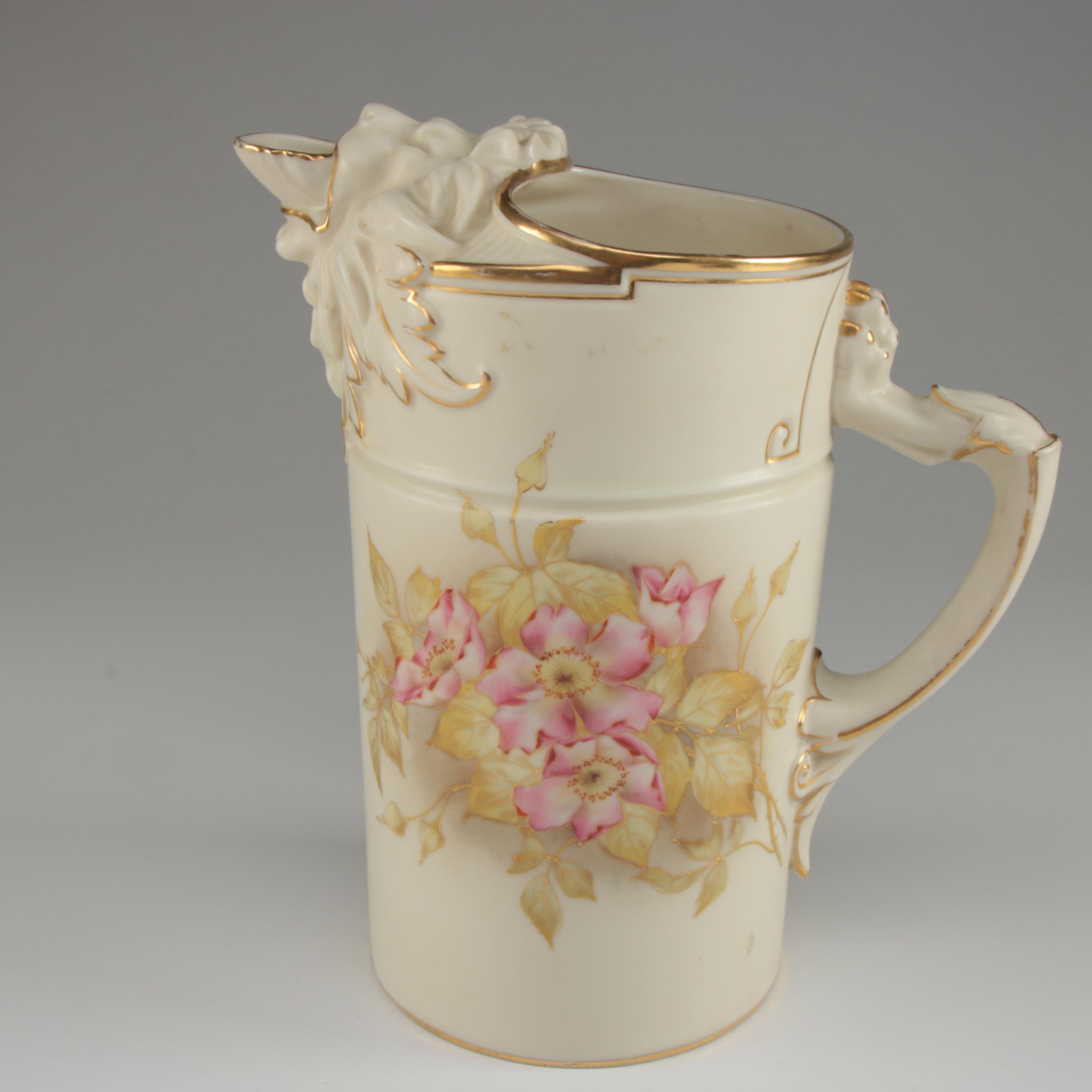 Royal Worcester Lion's Head Blush Ivory Pitcher, Circa 1880s