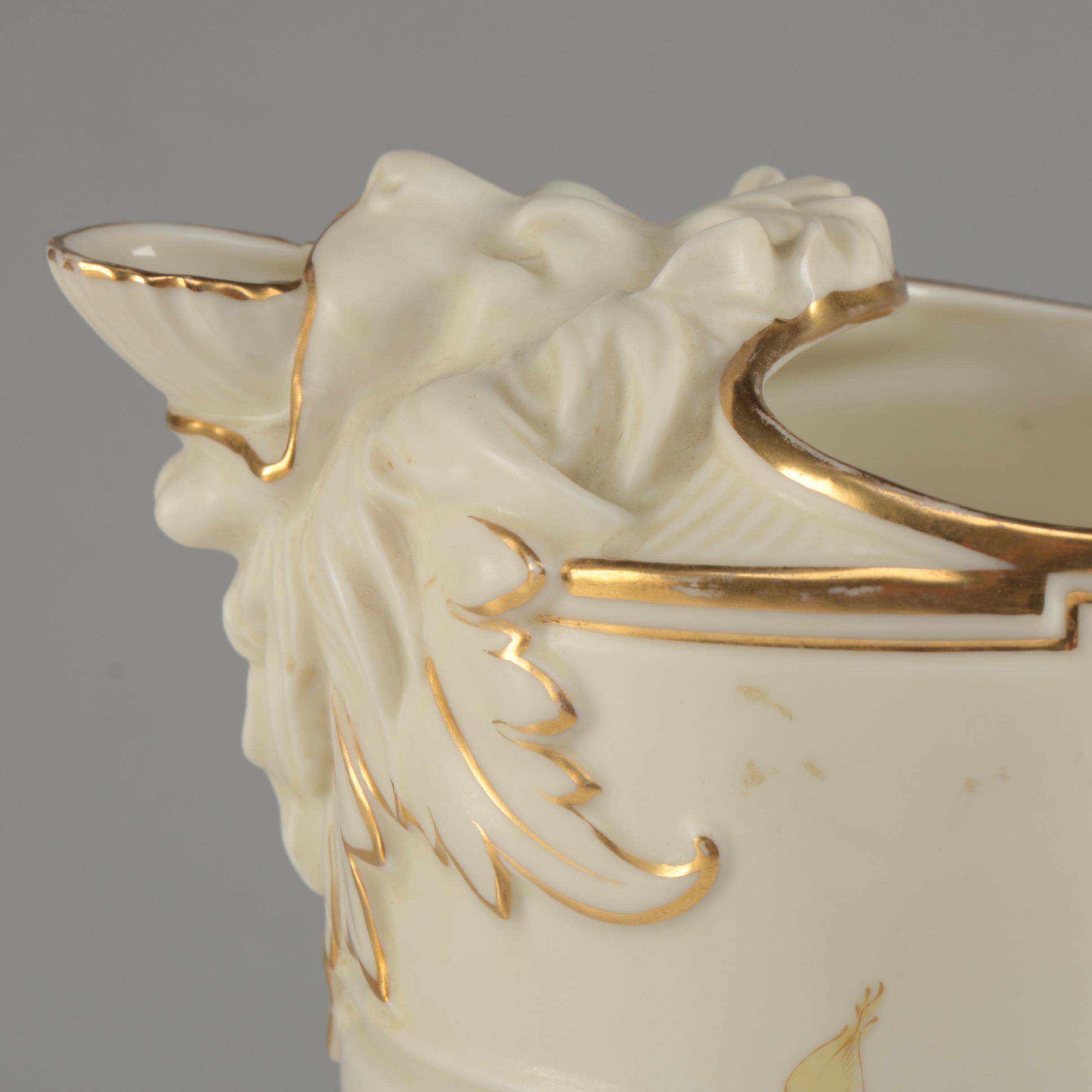 Royal Worcester Lion's Head Blush Ivory Pitcher, Circa 1880s