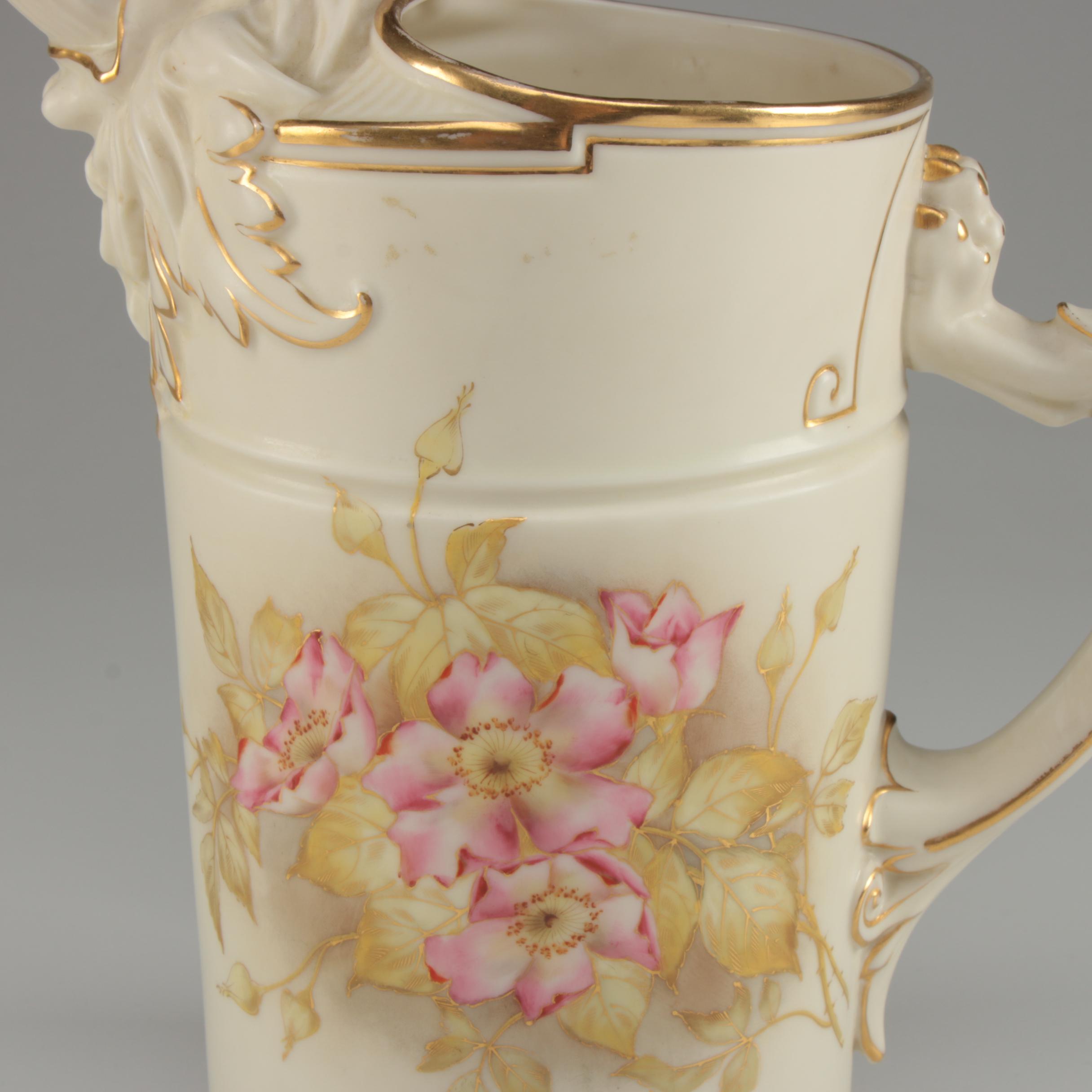 Royal Worcester Lion's Head Blush Ivory Pitcher, Circa 1880s