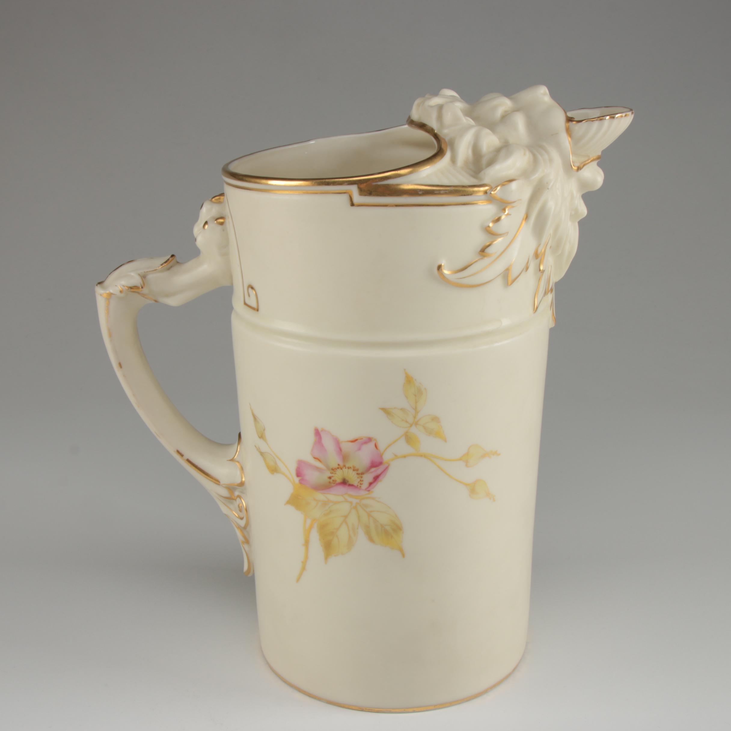 Royal Worcester Lion's Head Blush Ivory Pitcher, Circa 1880s