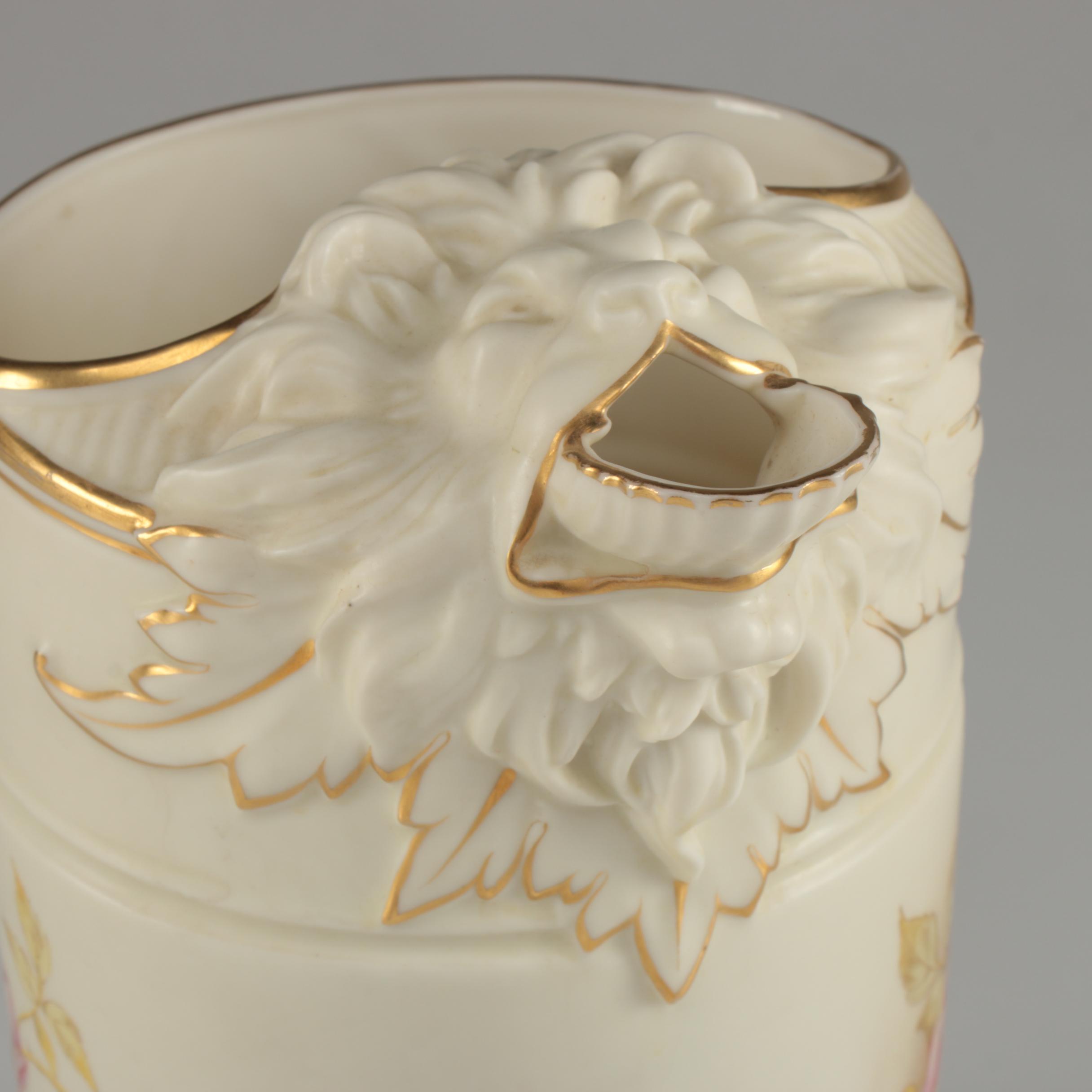 Royal Worcester Lion's Head Blush Ivory Pitcher, Circa 1880s