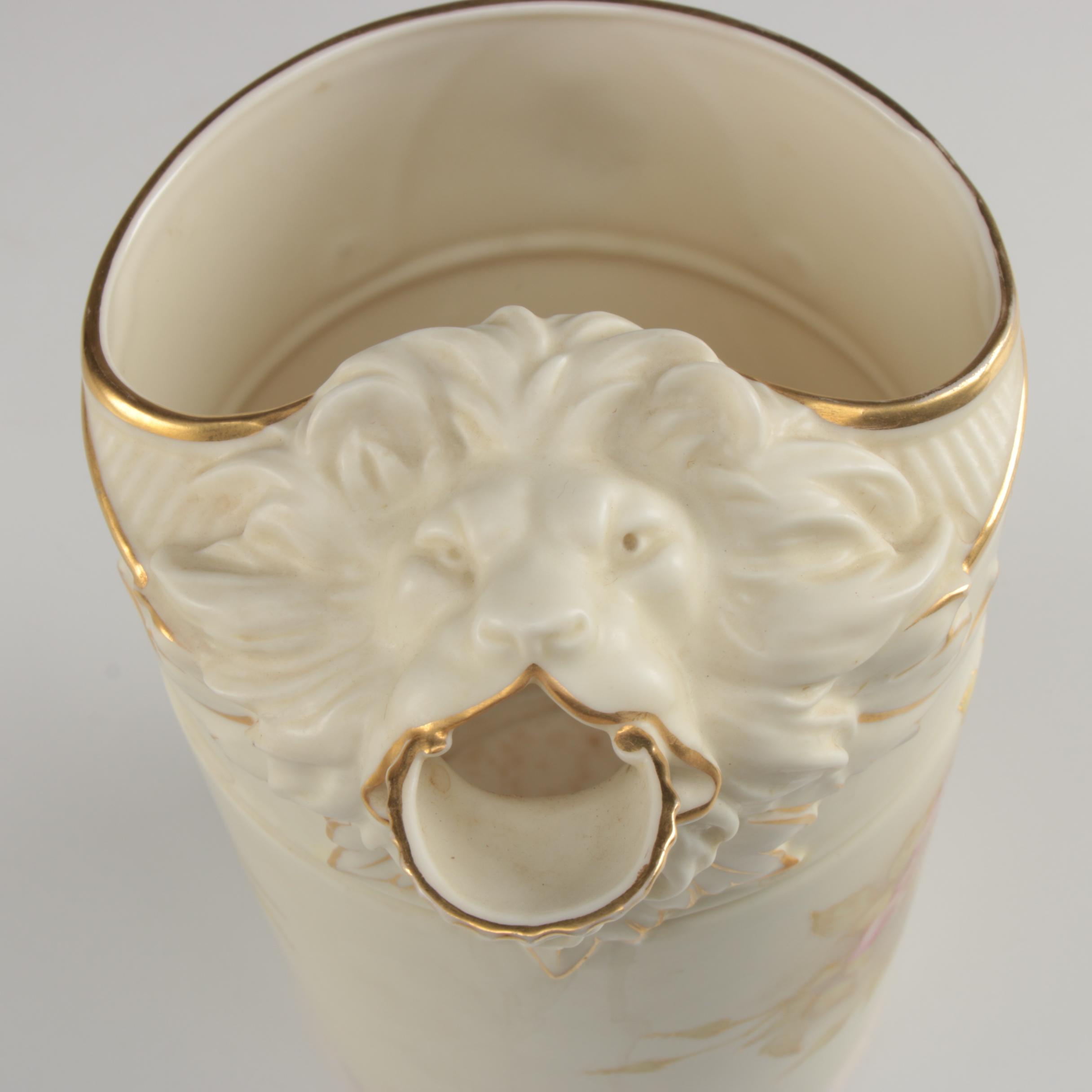Royal Worcester Lion's Head Blush Ivory Pitcher, Circa 1880s