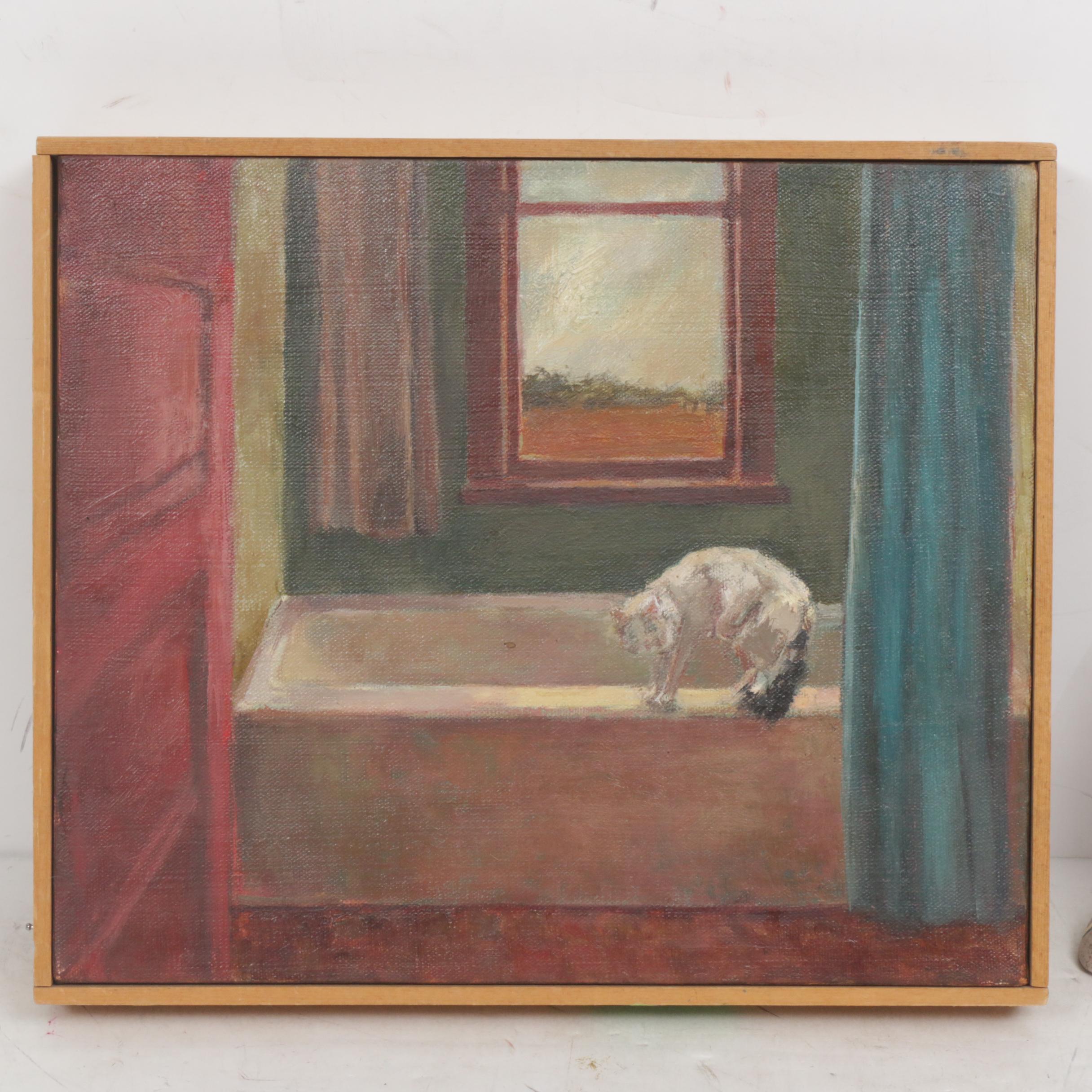 Oil Painting and Ceramic Sculpture Featuring Cats