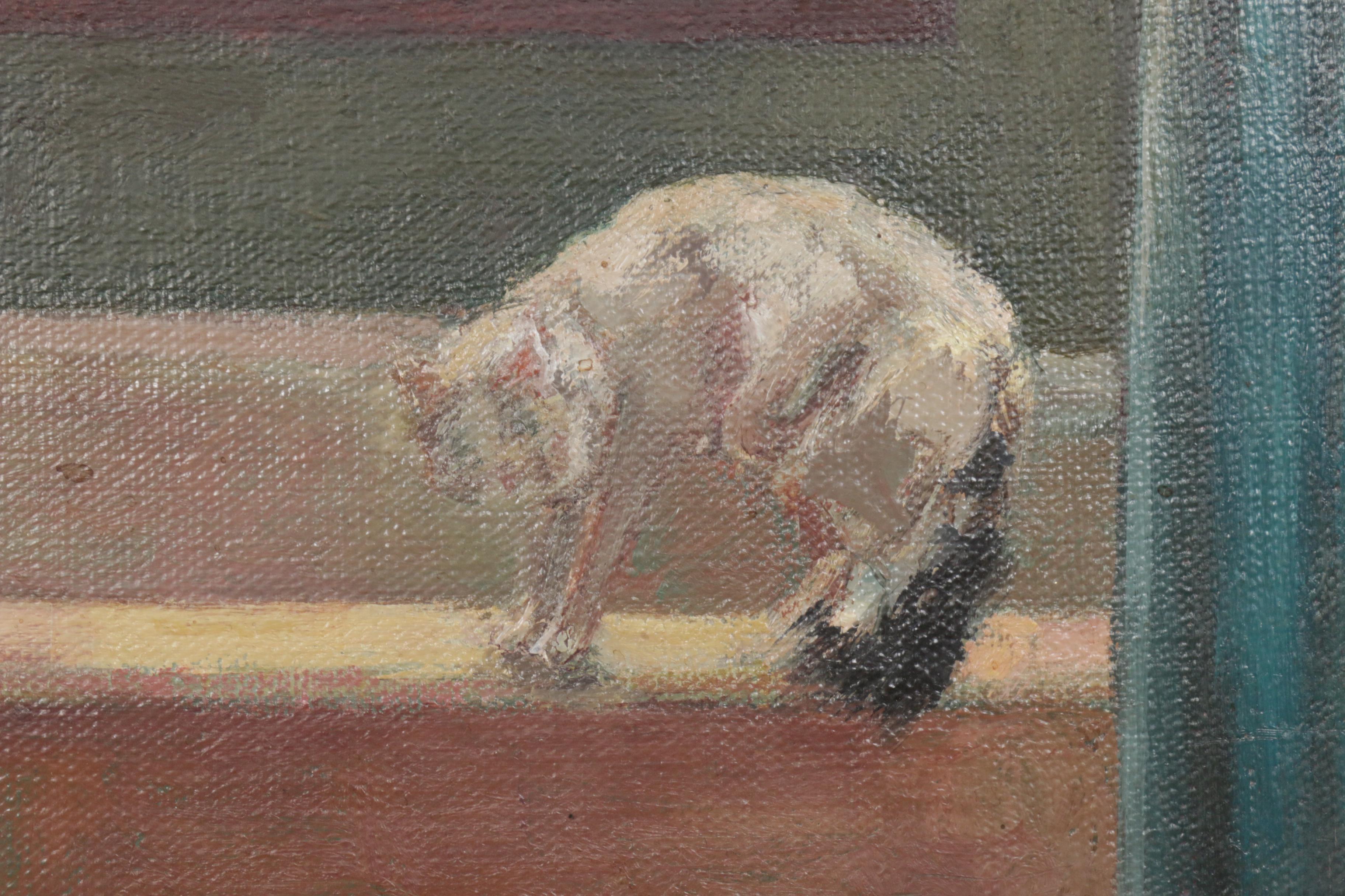 Oil Painting and Ceramic Sculpture Featuring Cats