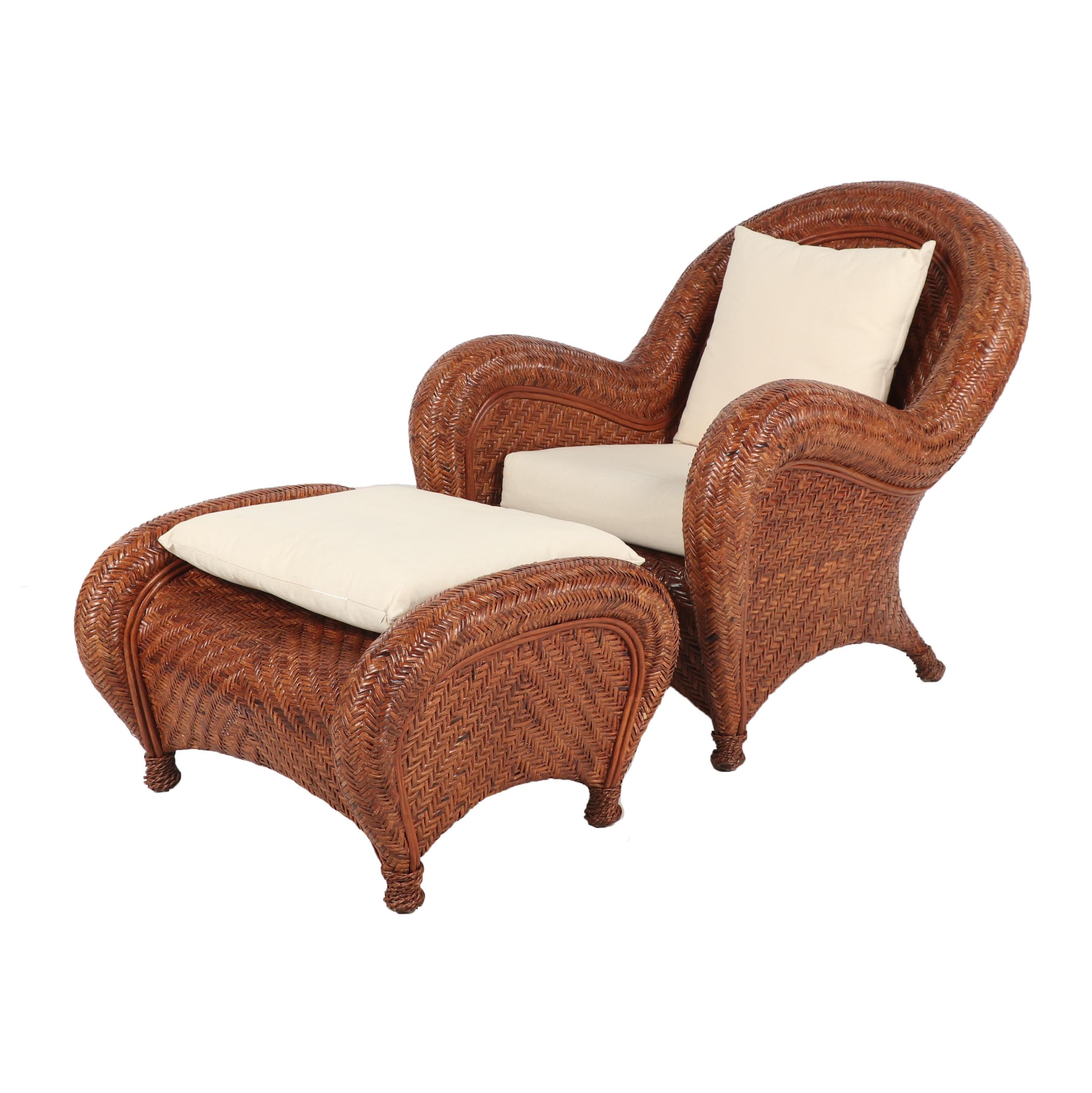 Pottery Barn Woven Wicker Armchair and Ottoman