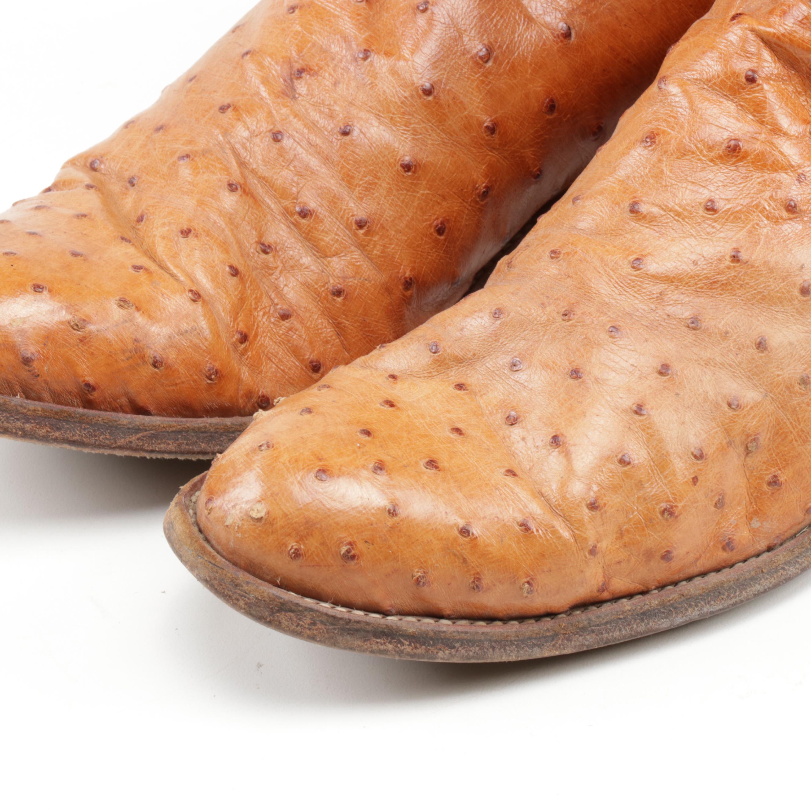 Men's Justin Tan Leather Full Quill Ostrich Western Roper Cowboy Boots