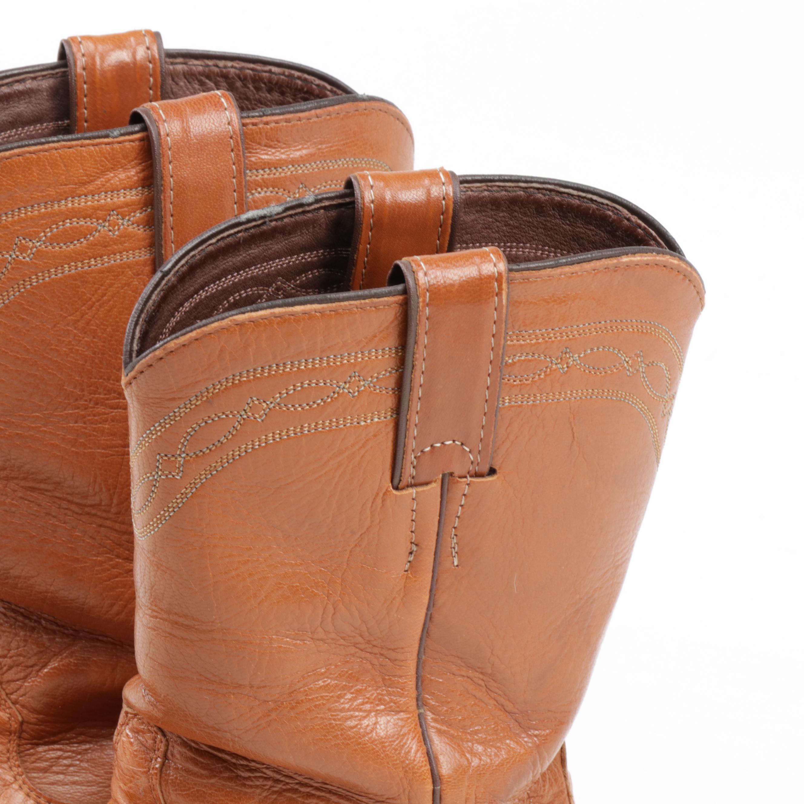 Men's Justin Tan Leather Full Quill Ostrich Western Roper Cowboy Boots