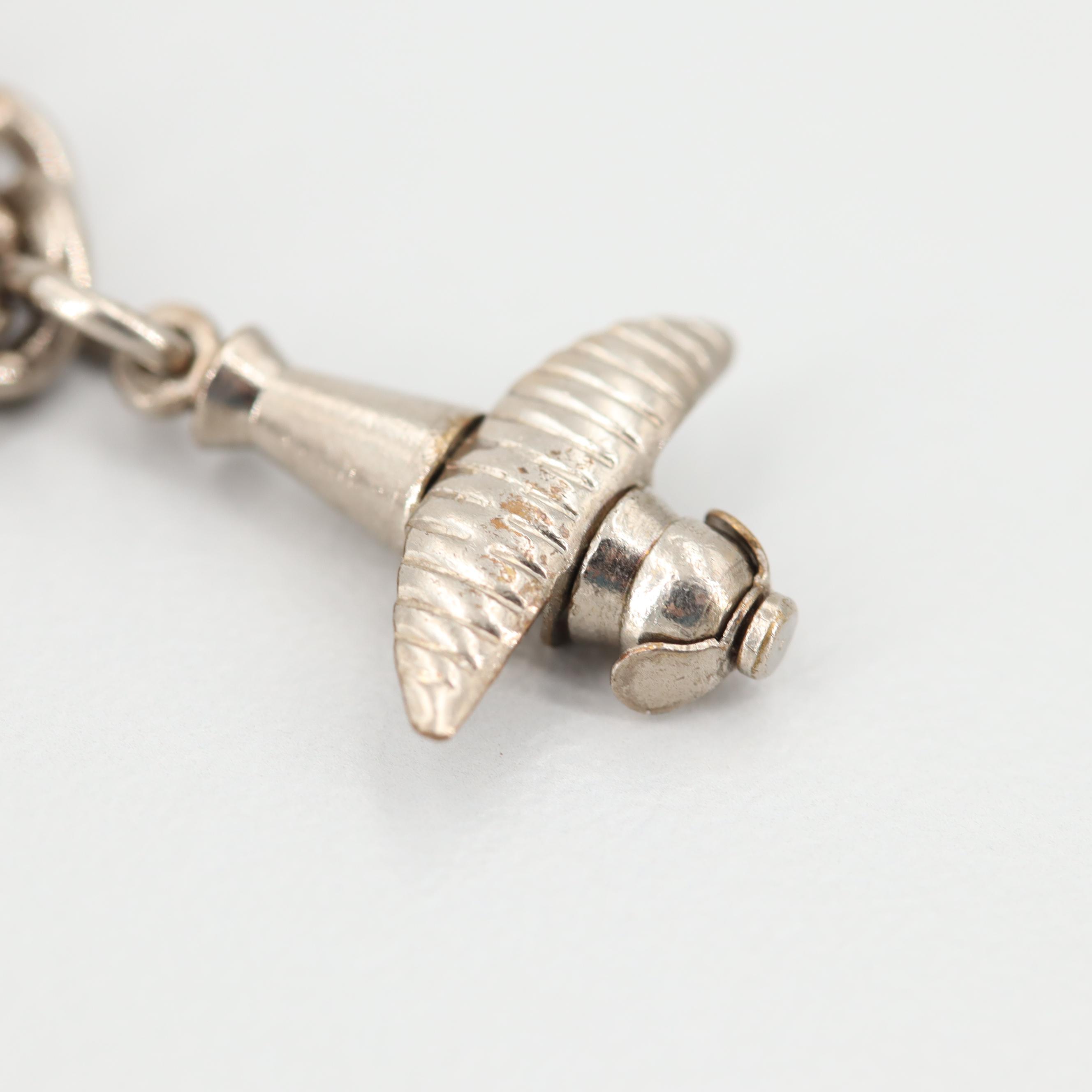 Sterling Silver Bracelet with Silver Tone Charms