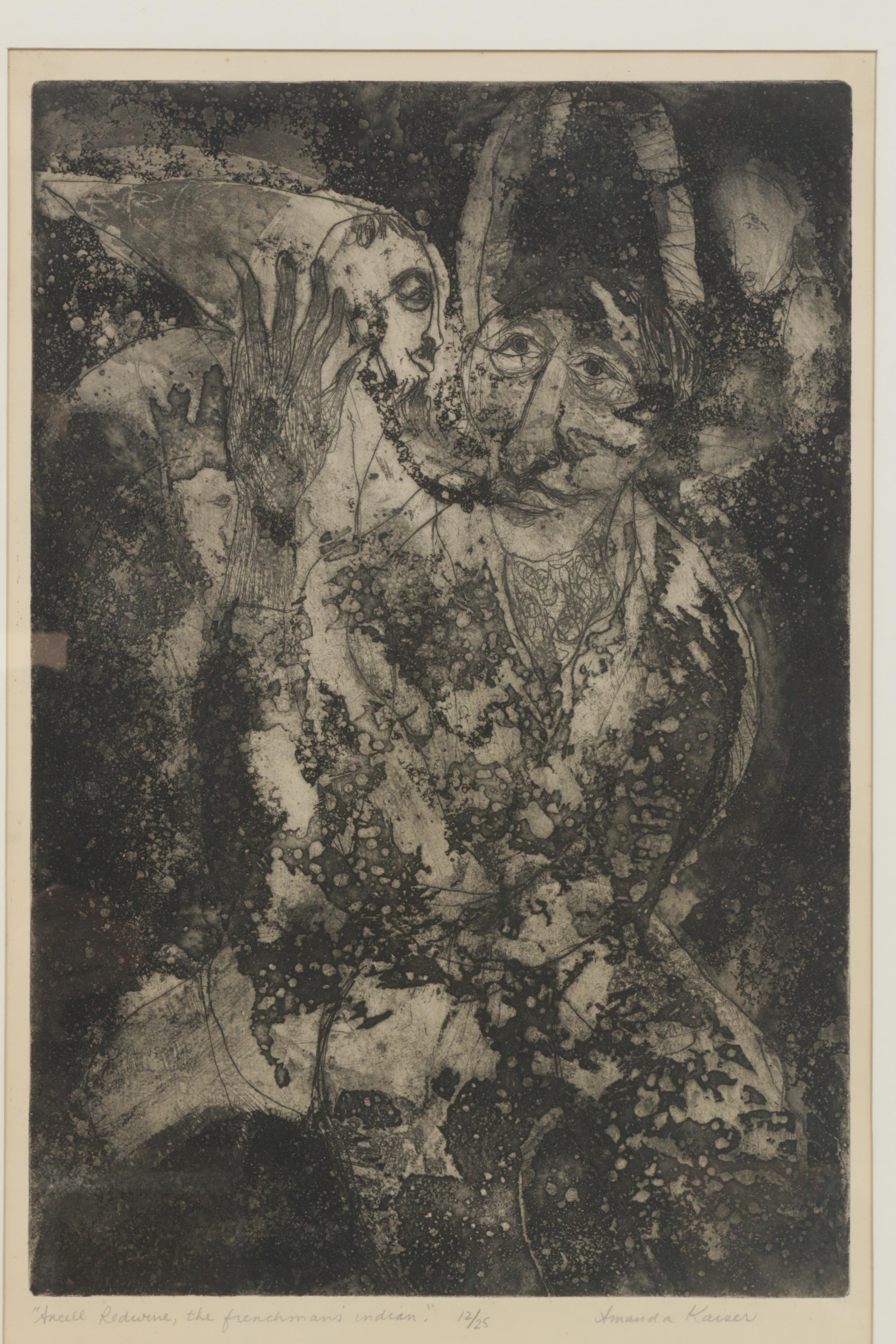 Amanda Kaiser Etching "Ancell Redwine, the Frenchman's Indian"