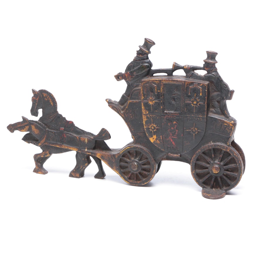 Cast Iron English Royal Mail Coach Doorstop, Early 20th Cetnury