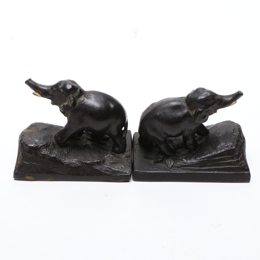 Traveling Elephant Bookends, Mid-Century