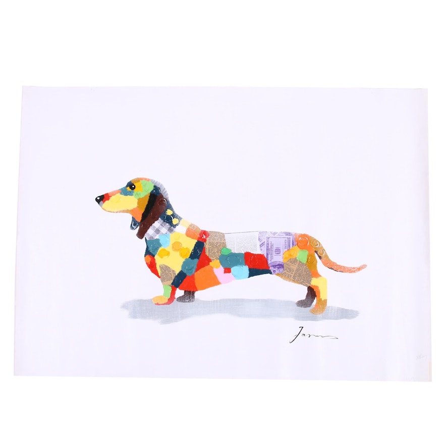 Mixed Media Painting of Dachshund Dog