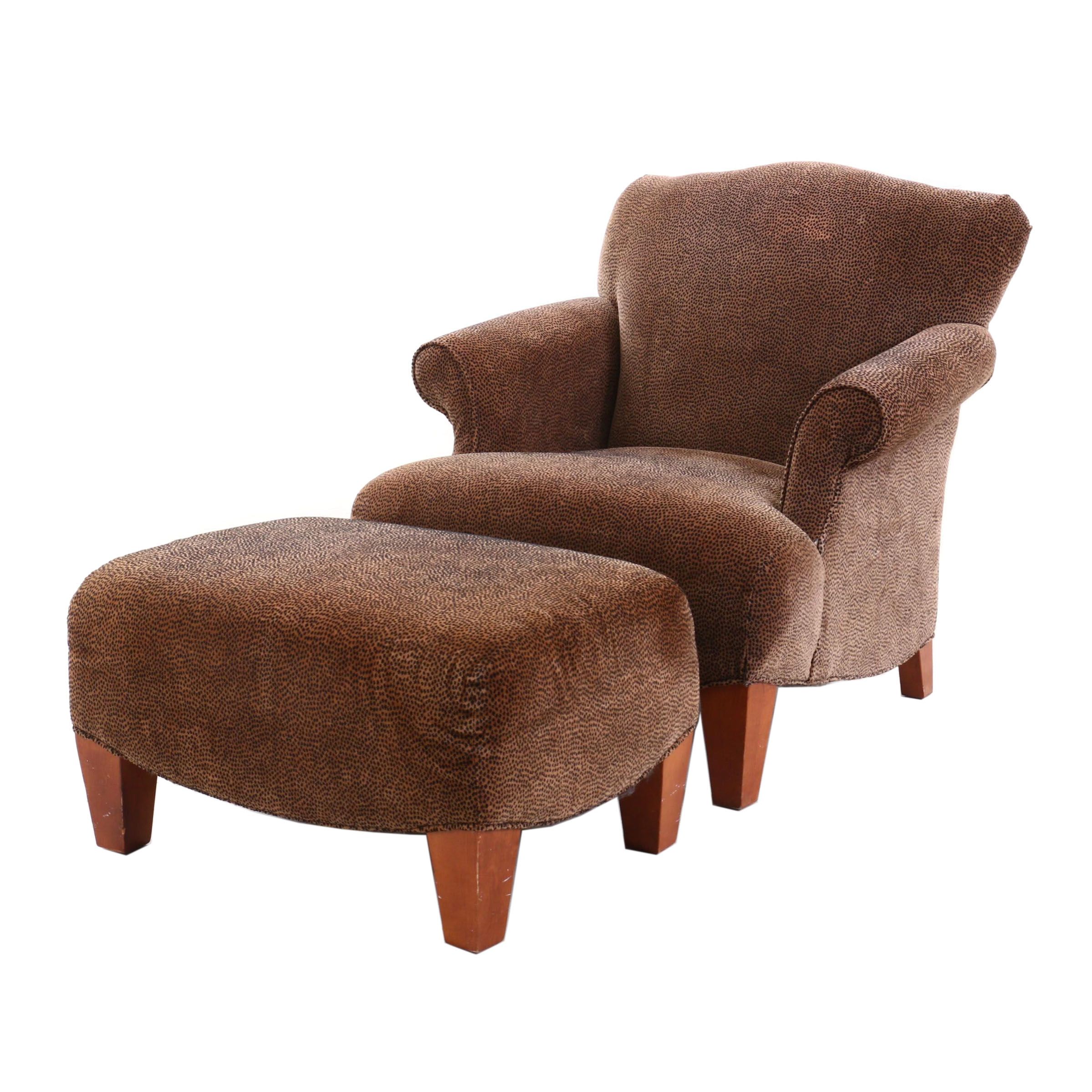 Lazy Boy Arm Chair and Ottoman Leopard Print, Contemporary
