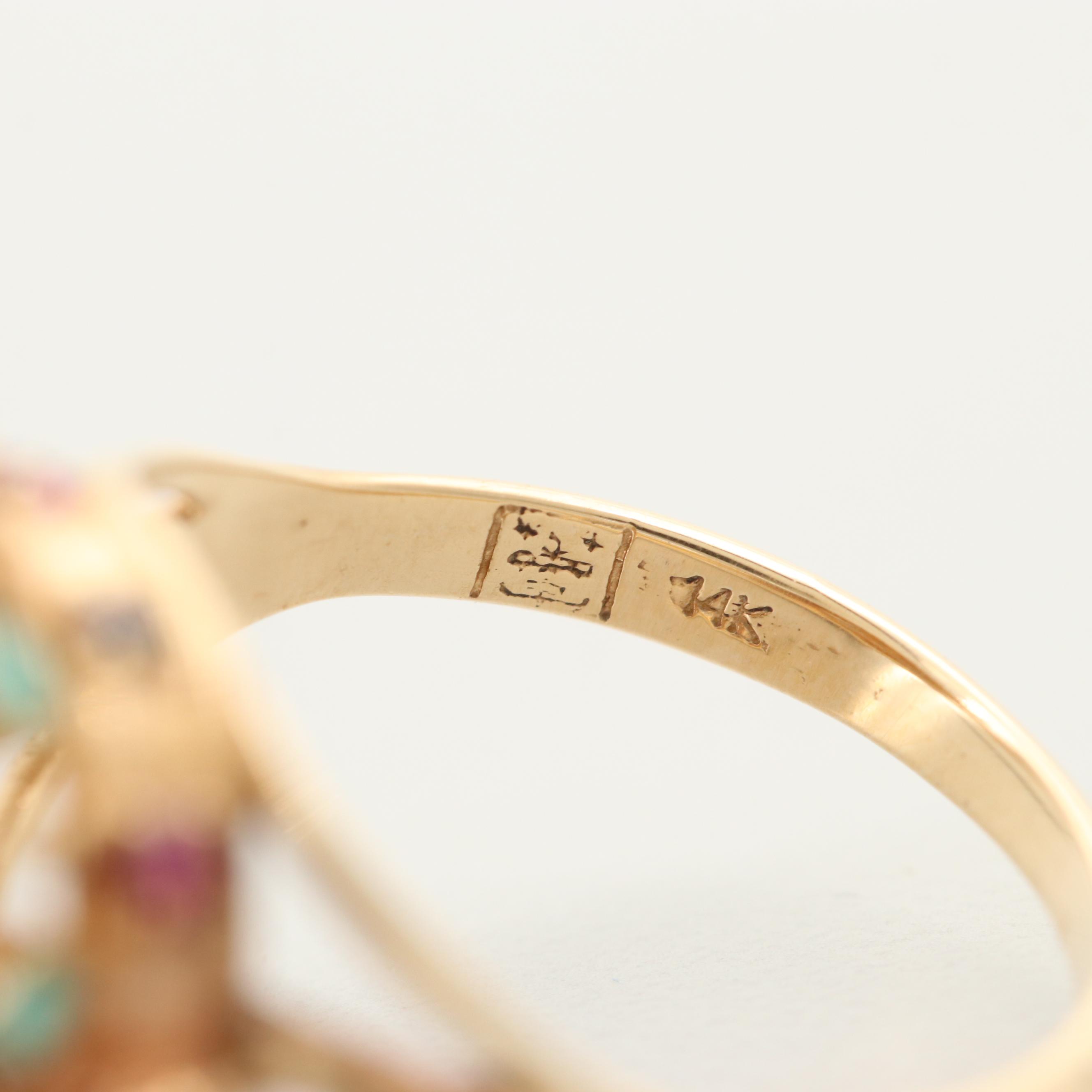 Vintage Franklin Mint 14K Gold Diamond and Gemstone Ming Dynasty Crown Ring