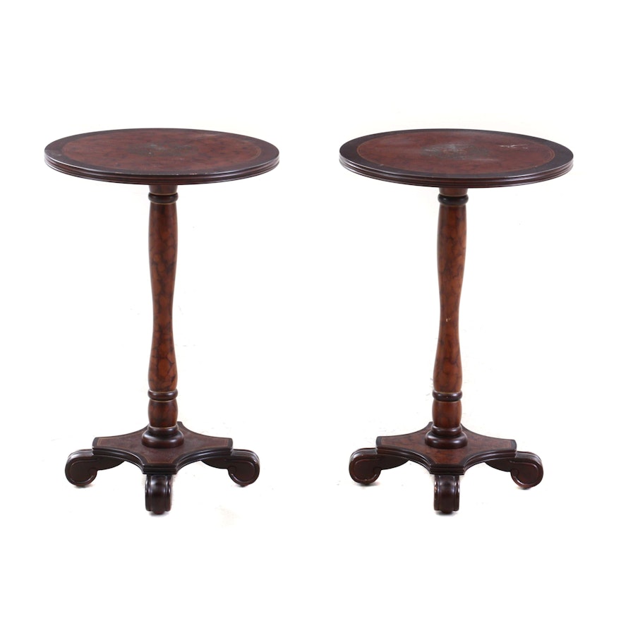 Pair of Contemporary Mahogany Finish Wooden Pedestal Tables