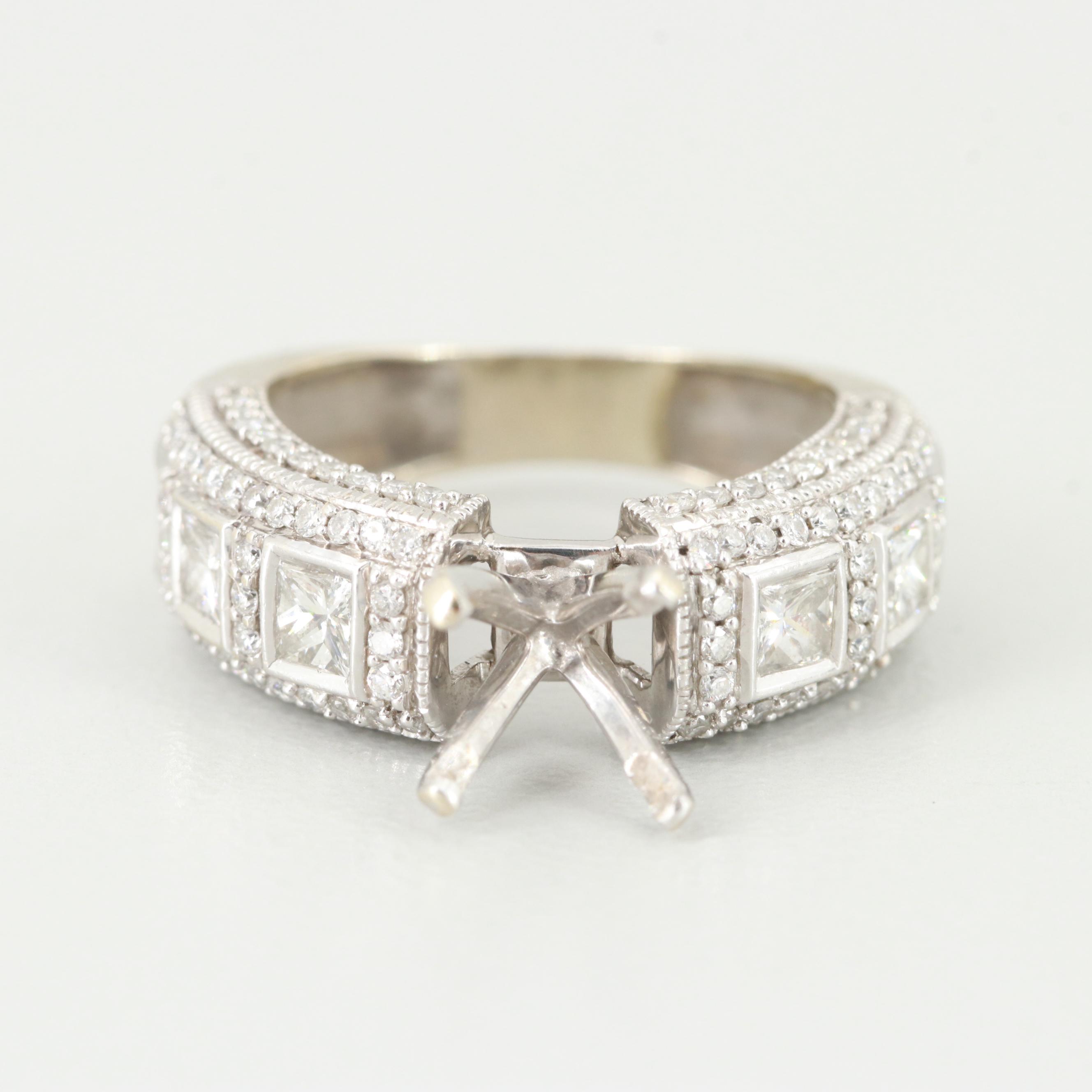 14K White Gold Diamond Semi Mount Ring
