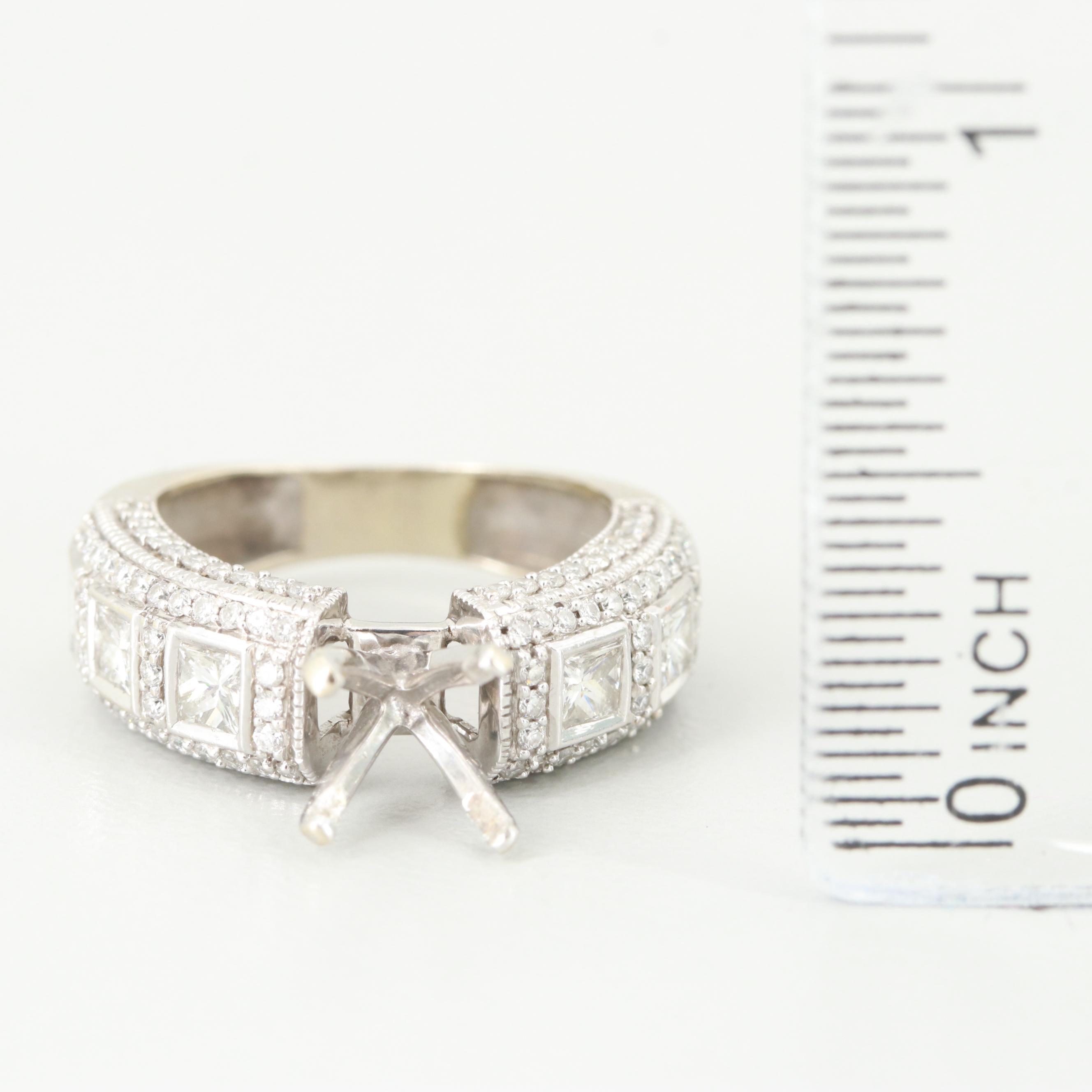 14K White Gold Diamond Semi Mount Ring