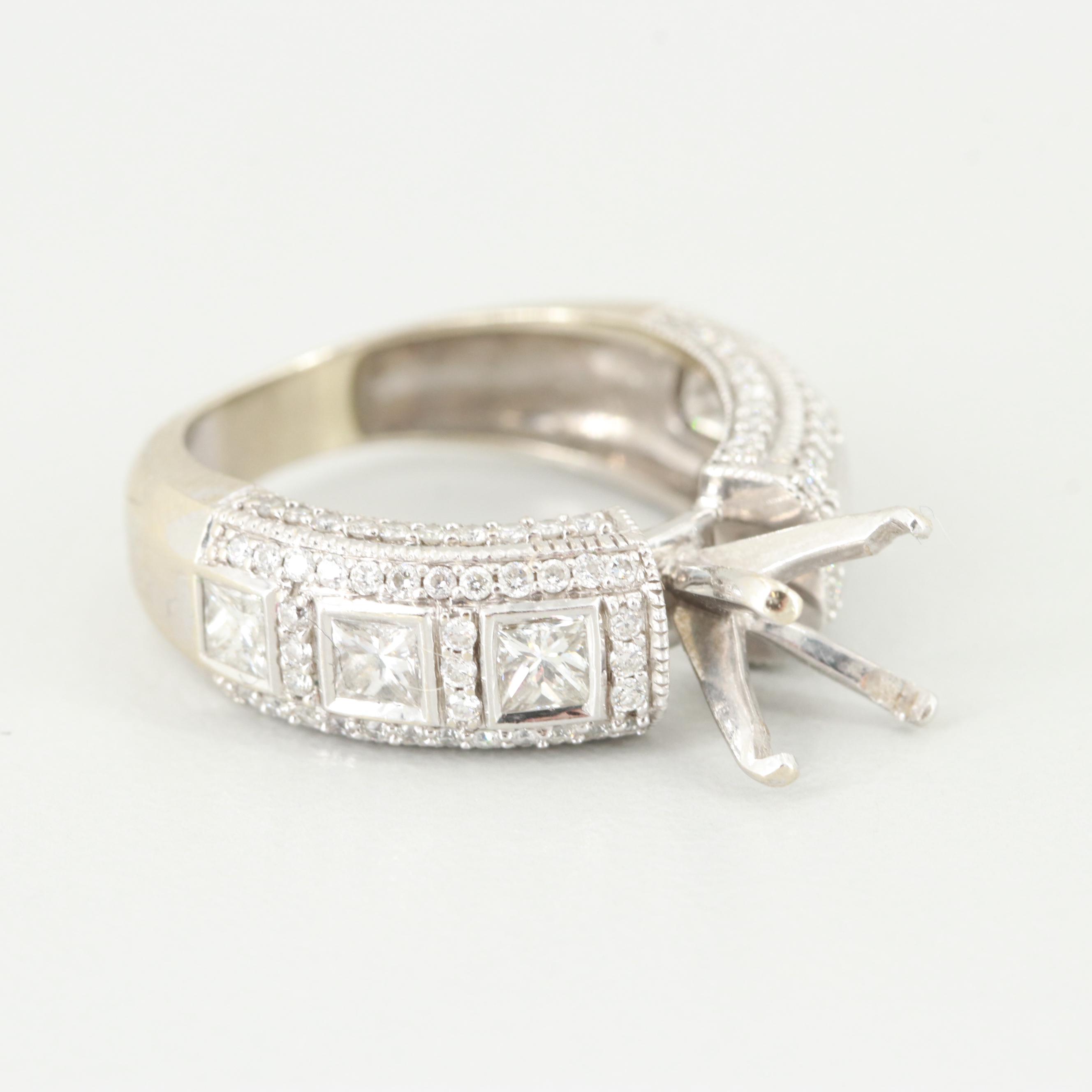14K White Gold Diamond Semi Mount Ring